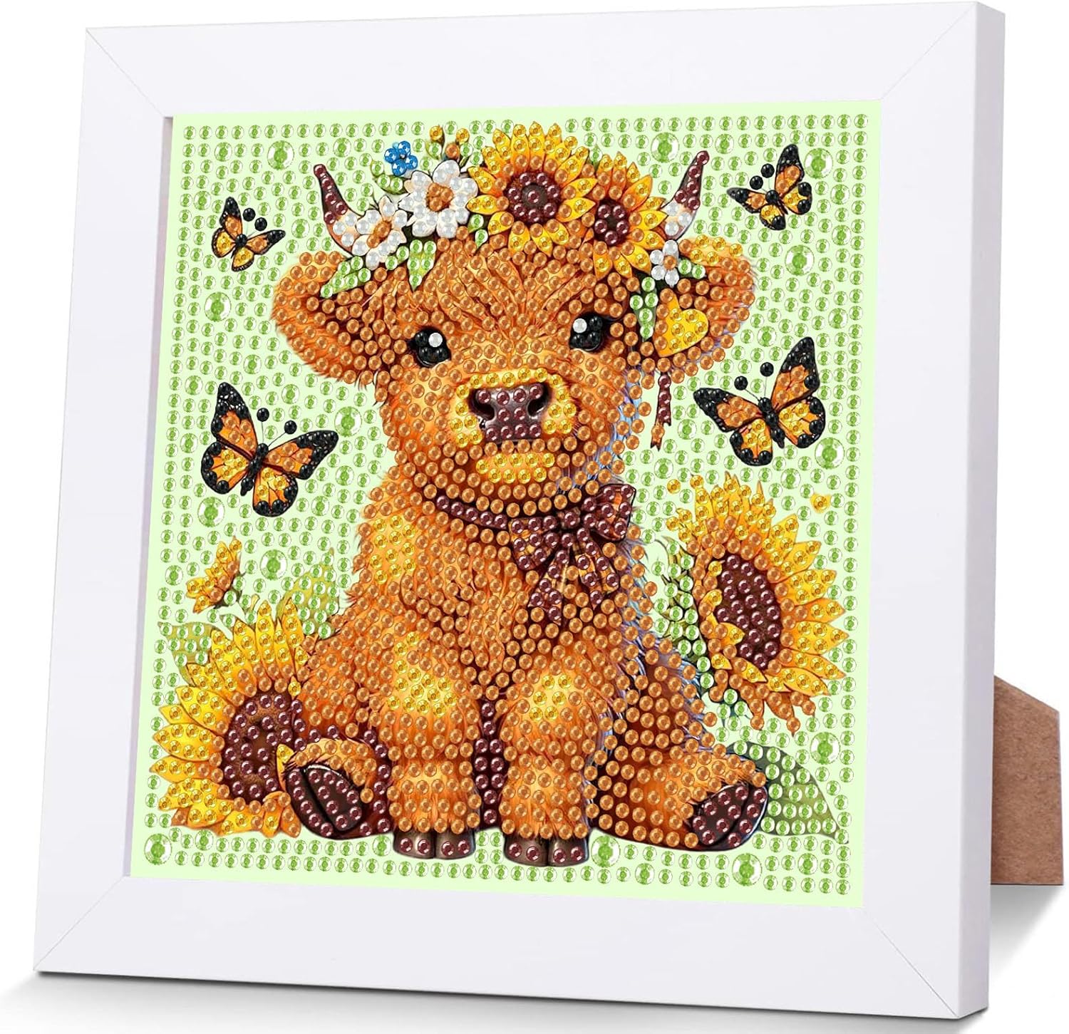 bleihum Cow Diamond Art Kits for Kids with Frame, Small Diamond Art for Kids Ages 4-8-12, Cute Gem Art Kits for Kid with Beautiful Package Gift Home Wall Decor (7x7inch)