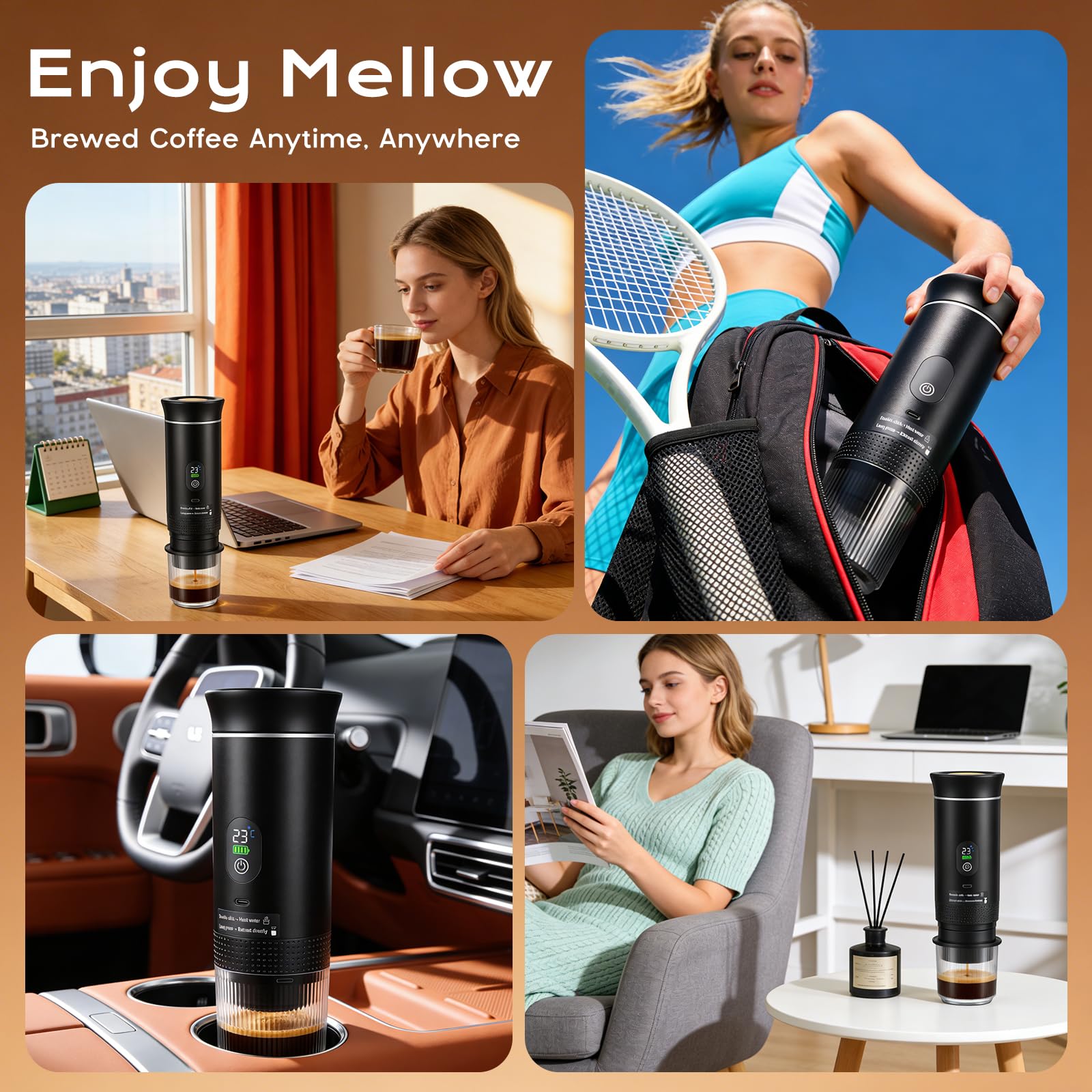 Macchina Caffè Portatile 20 Bar, 3 IN 1 Macchina Espresso Portatile Compatibile con Capsule Piccole/Grandi e Caffè Macinato, Auto-Riscaldamento, Caffettiera Portatile per Viaggi Campeggio Auto