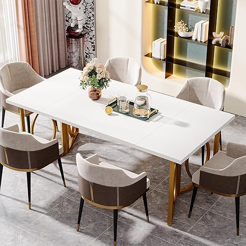 Miniatura 9 de Tribesigns Mesa de comedor de 70.9 pulgadas, moderna mesa de cocina de oro blanco para 6 personas, mesa rectangular grande con parte superior de