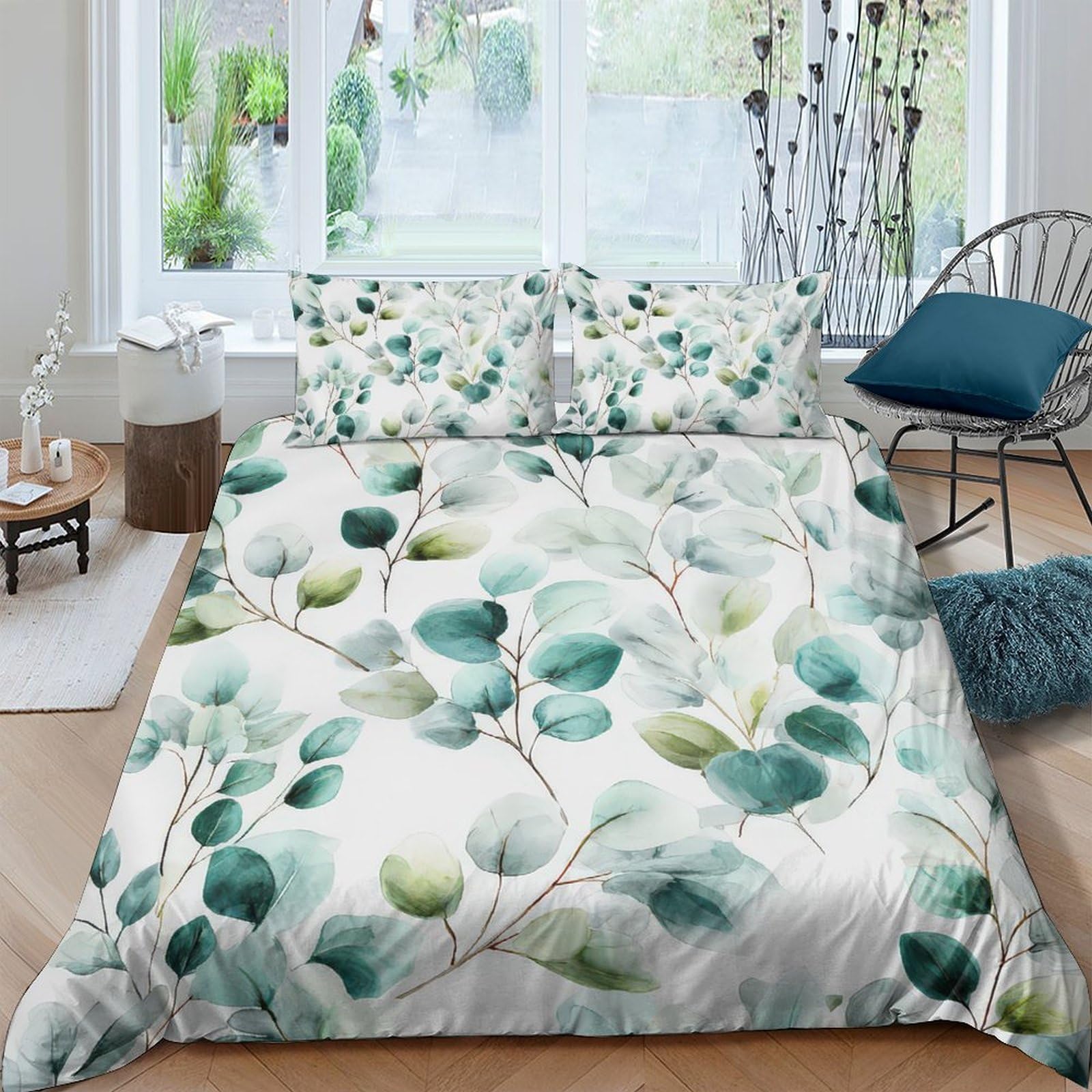 Ctjqhvkz Style-2 3D Printed Eucalyptus Leaves Fitted Sheet Microfiber Soft Anti-Slip Green Botanical Mattress Cover Bedroom Decor Single（135X200cm）