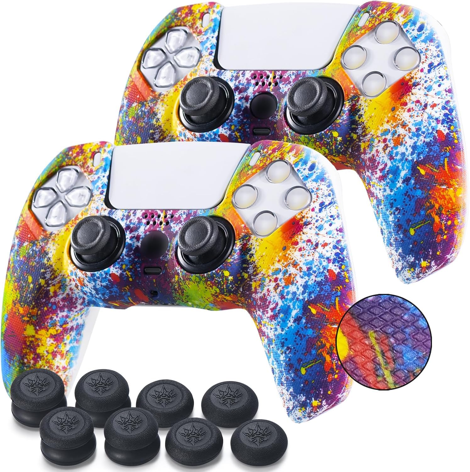 YoRHa Silikonhülle für PS5-Controller (Malerei) mit 8 Pro Daumengriffen, 2 Stück