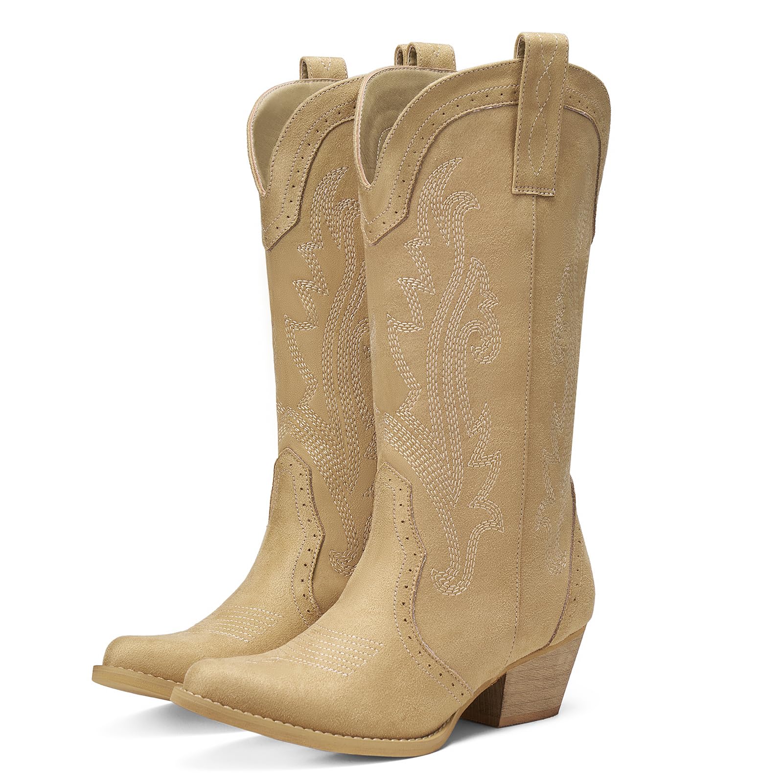 HISEA Rollda Cowboy Boots for Women Cowgirl Boots Comfortable Western Boots with Pointed Toe Stitched Embroidery for Country