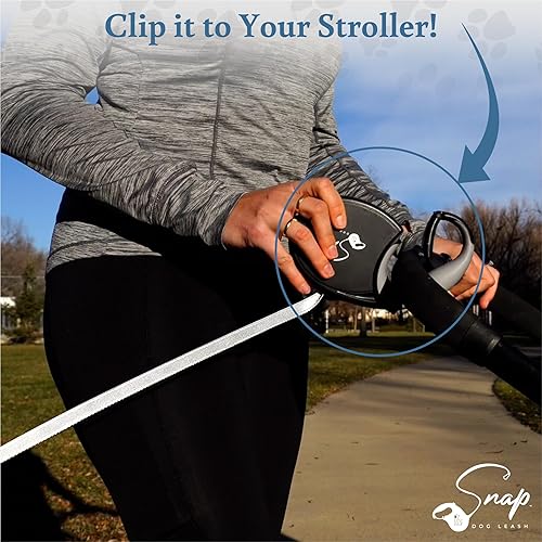 Miniatura 7 de Correa retráctil para perro con clip integrado, conexión manos libres, cinta reflectante de 16 pies, freno y cerradura, sin enredos, para perros