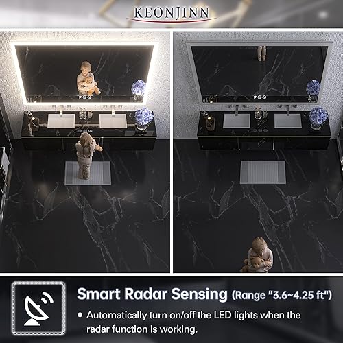Miniatura 2 de Keonjinn Espejo LED inteligente de 36 x 36 pulgadas para baño con luces con sensor acrílico, espejo frontal y retroiluminado de 3 colores de