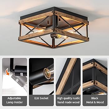Mayful Black Flush Mount Ceiling Light, 2-Light Rustic
