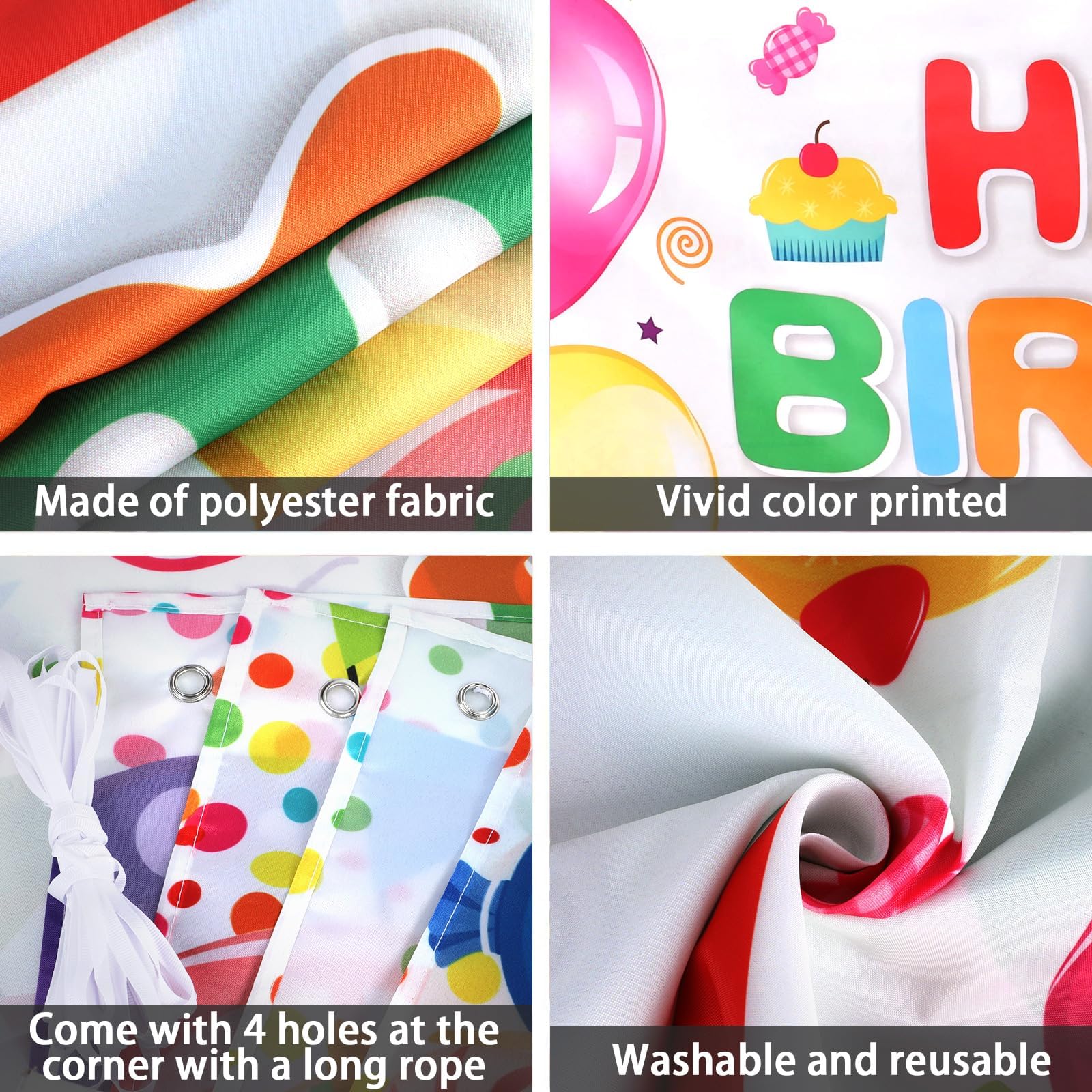 Happy Birthday Banner Backdrop for Birthday Party Decoration Supplies Large 71 x 43โ Colorful Fabric Backdrop for Kids Boys Girls