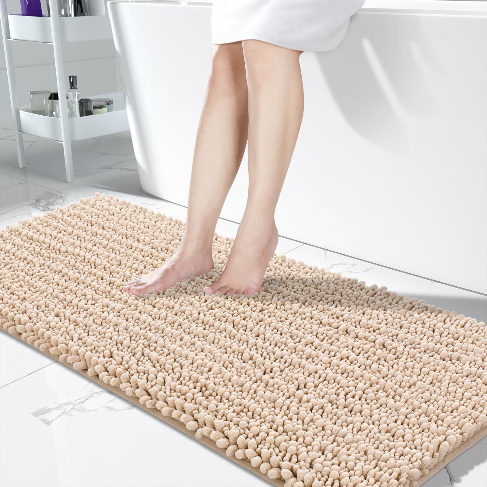 Yimobra Bathroom Runner Rug 60x24 Inch - Extra Long Non Slip Chenille Bath Mat, Soft & Absorbent, Machine Washable Shaggy Hallway Carpet for Vanity