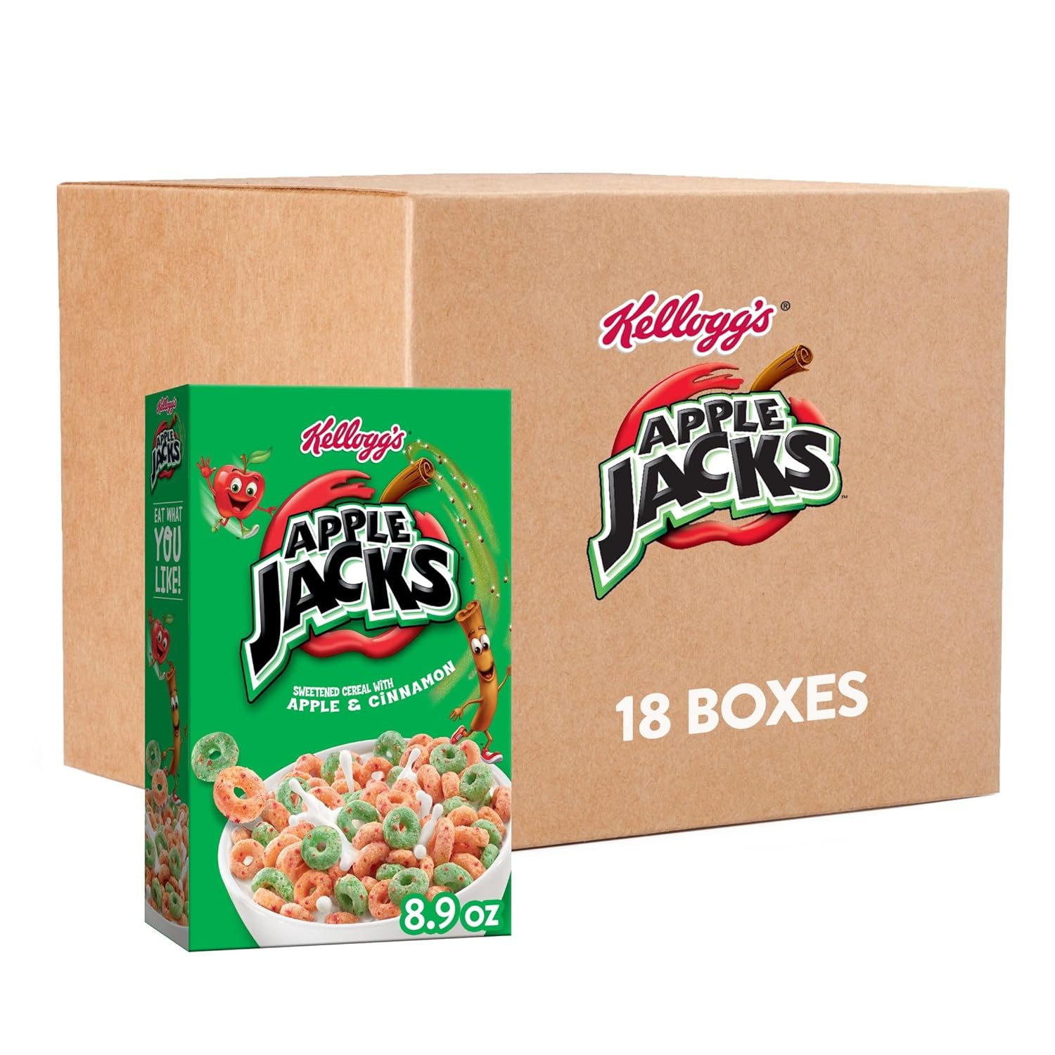 Kellogg's Apple Jacks Breakfast Cereal, Kids Cereal, Family Breakfast, Original (18 Boxes)