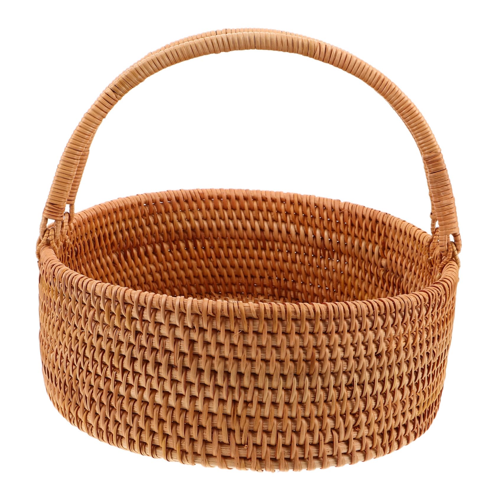 Cestino Intrecciato in Rattan con Manico Resistente per Frutta e Snack, Cesta Ovale Marrone per Uso Esterno e Conservazione