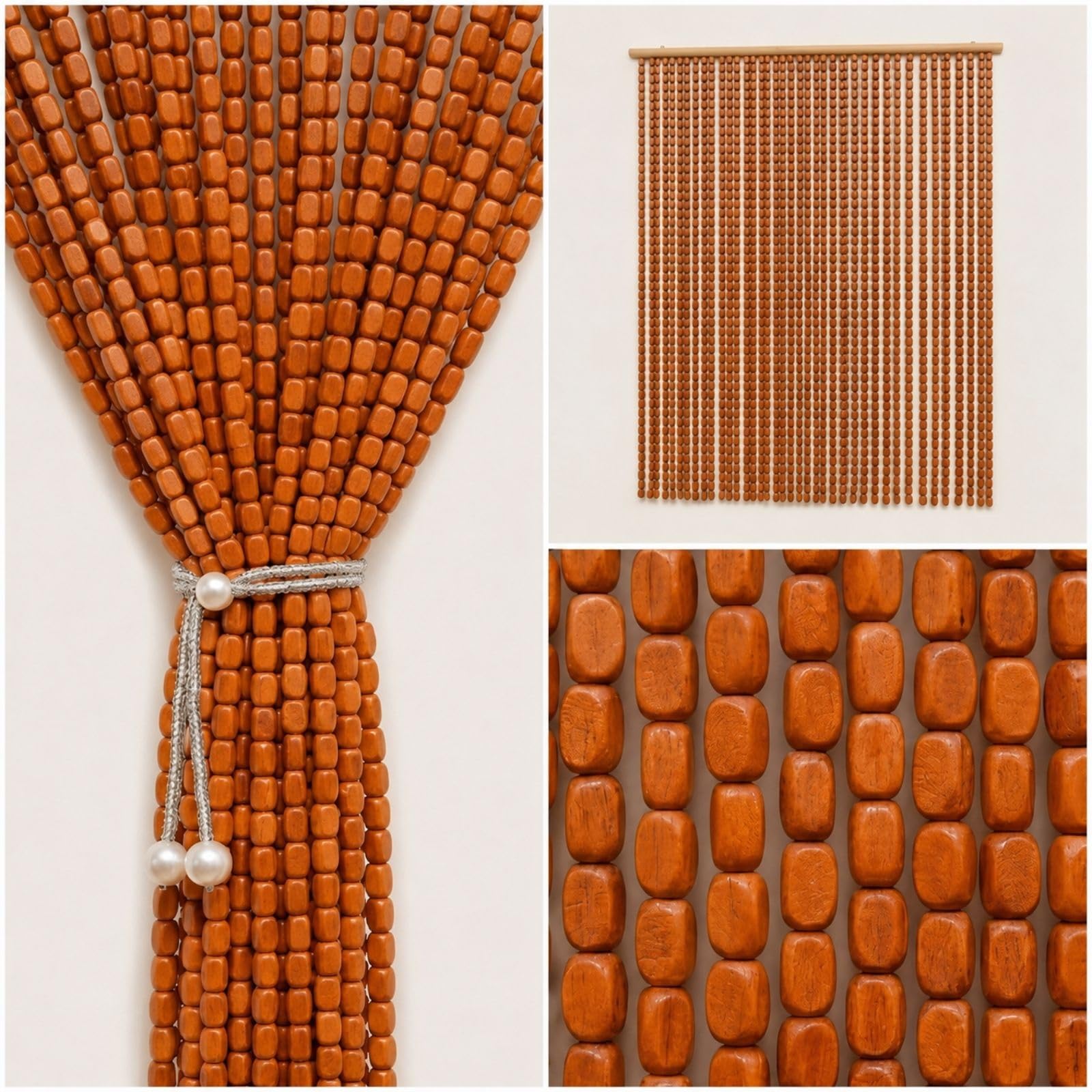 Generisch 90 Stränge Bambus Perlenvorhang Tür 90x200cm, Holz Raumteiler Vorhang Boho Sichtschutz Balkon, Fliegenvorhang Balkontür Außen Insektenschutz Terrassentür Outdoor(Teak,80x200cm)
