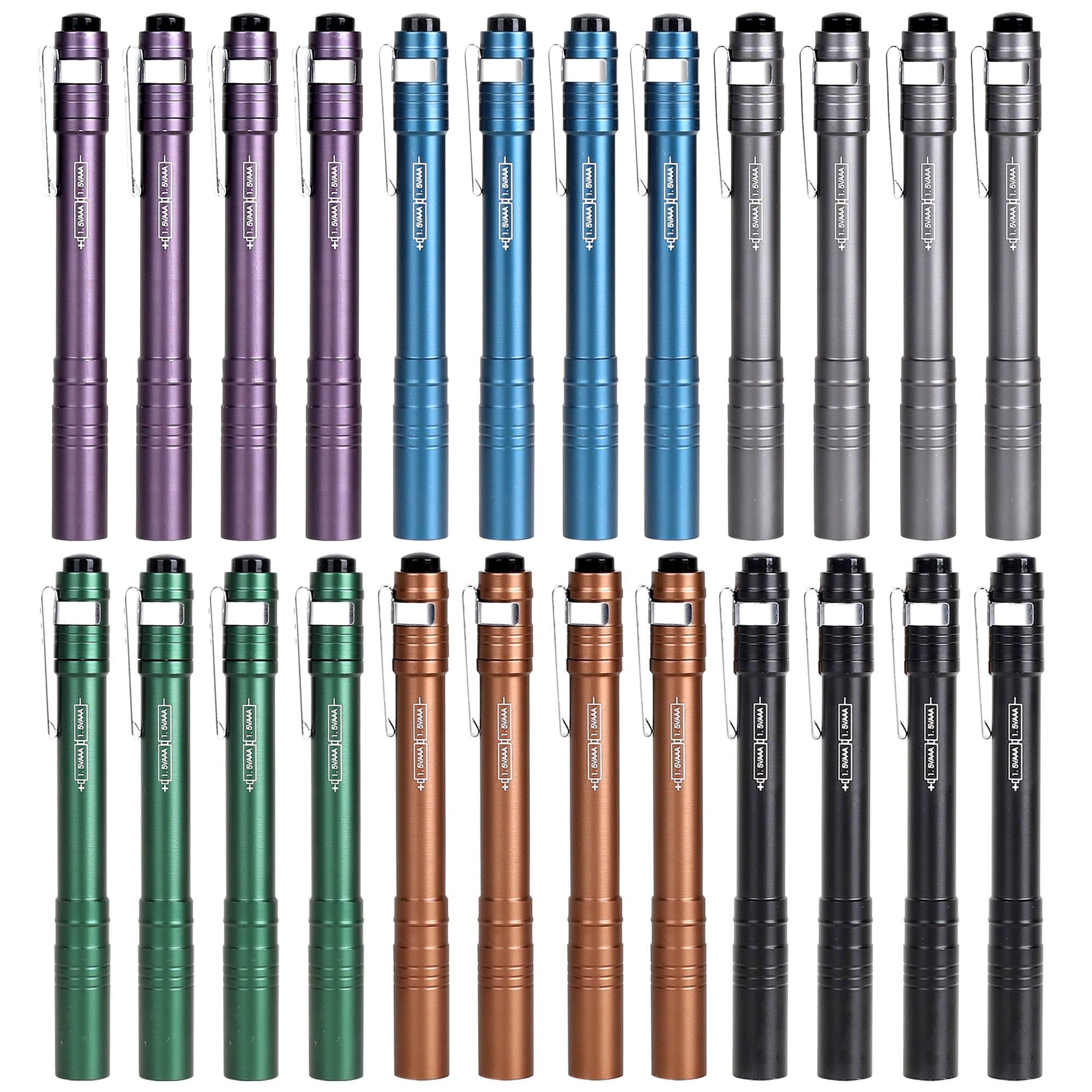 FASTPRO 24-Pack Pen Light, Aluminum LED Penlights with Batteries Included & Pre-Installed, Pocket Pen Flashlight for Inspections, Repairs, Camping and