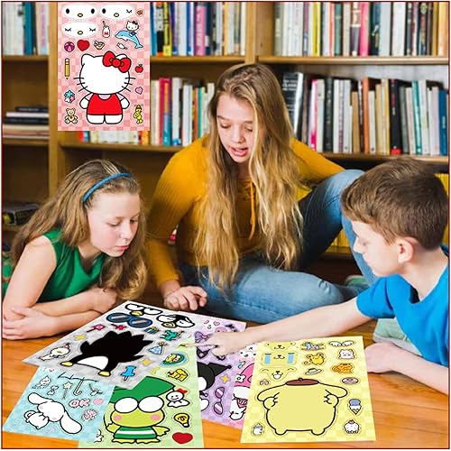 Miniatura 5 de 12 hojas de calcomanías de anime, calcomanías impermeables para niños, niñas, niños, interesantes calcomanías de empalme para hacer una cara,