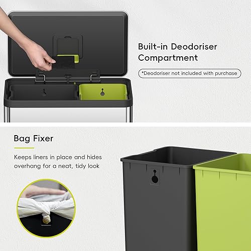 Miniatura 8 de EKO EcoCasa II - Bote de basura de reciclaje de cocina con doble compartimento de 36 L24 L acabado de acero inoxidable