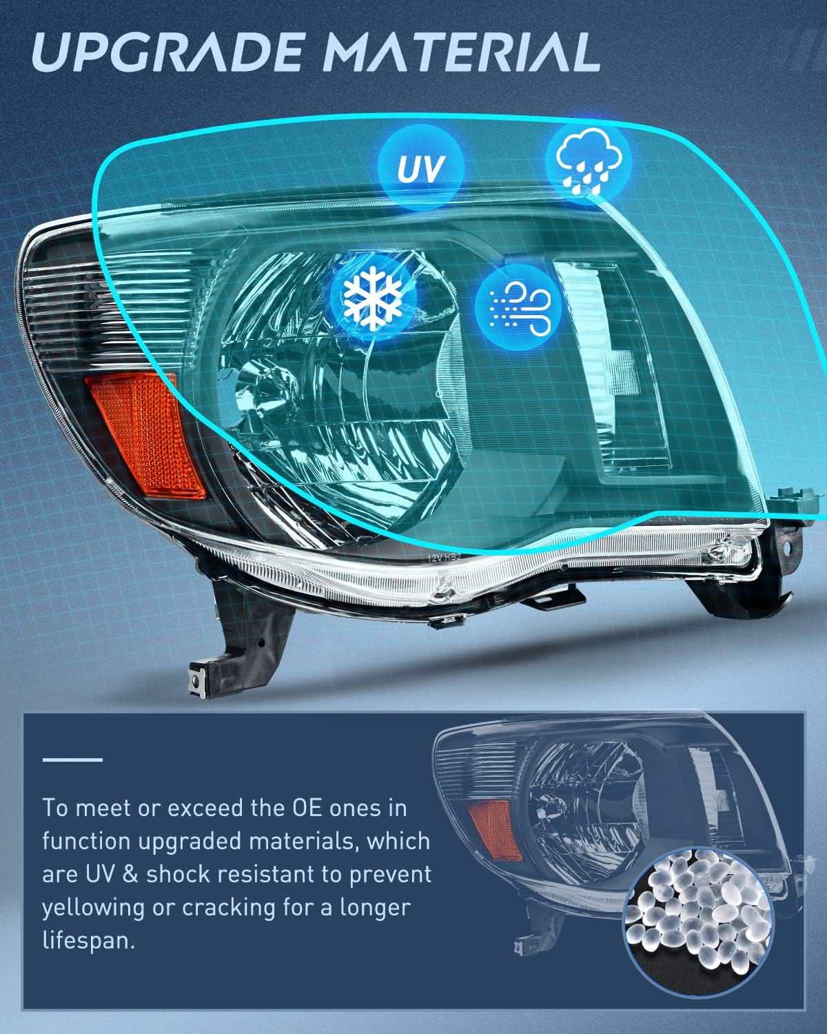 Nilight Headlight Assembly for 2005 2006 2007 2008 2009 2010 2011 Toyota Tacoma Replacement Headlamp Black Housing Amber Reflector