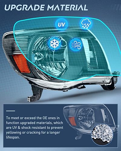 Miniatura 5 de Ensemble de phares Nilight para 2005 2006 2007 2008 2009 2010 2011 Toyota Tacoma Faro de repuesto Carcasa negra Reflector ámbar