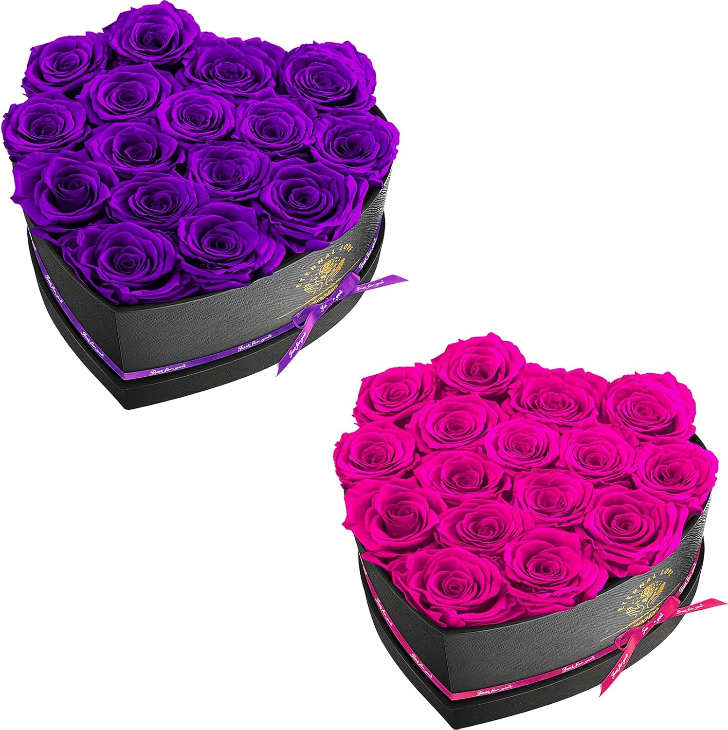16 Preserved Flower Delivery Prime, Fresh Forever Roses In a Box, Birthday Gifts for Women, Mother's Day, and Valentine's Day-Purple+Bright Pink Rose