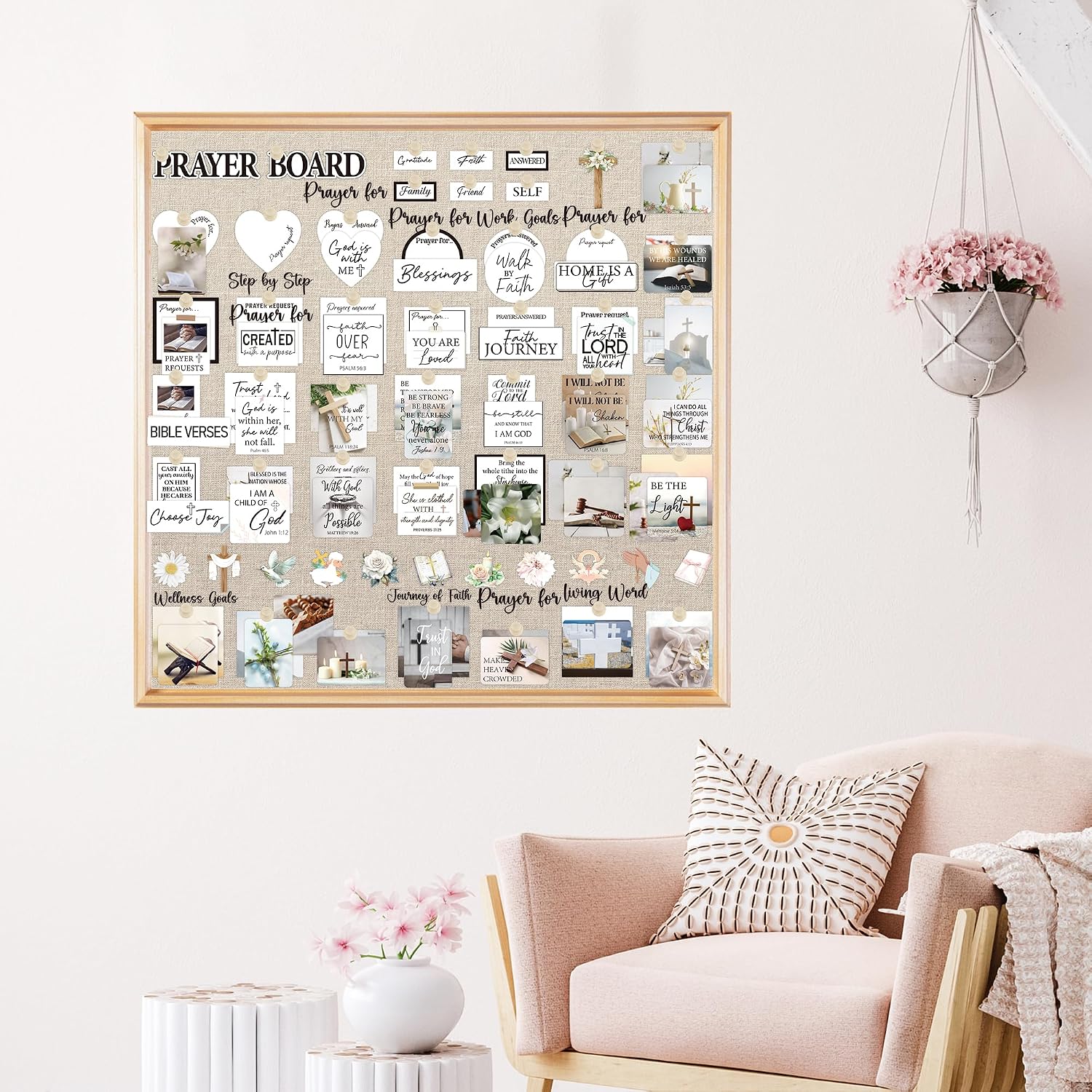 Prayer Board Kit for Women, 162 Pcs White Christian Faith Vision Board Supplies Set with Bible Verse Cards Stickers Envelopes Pins, Prayer Board Accessories for Home Church Wall Decor
