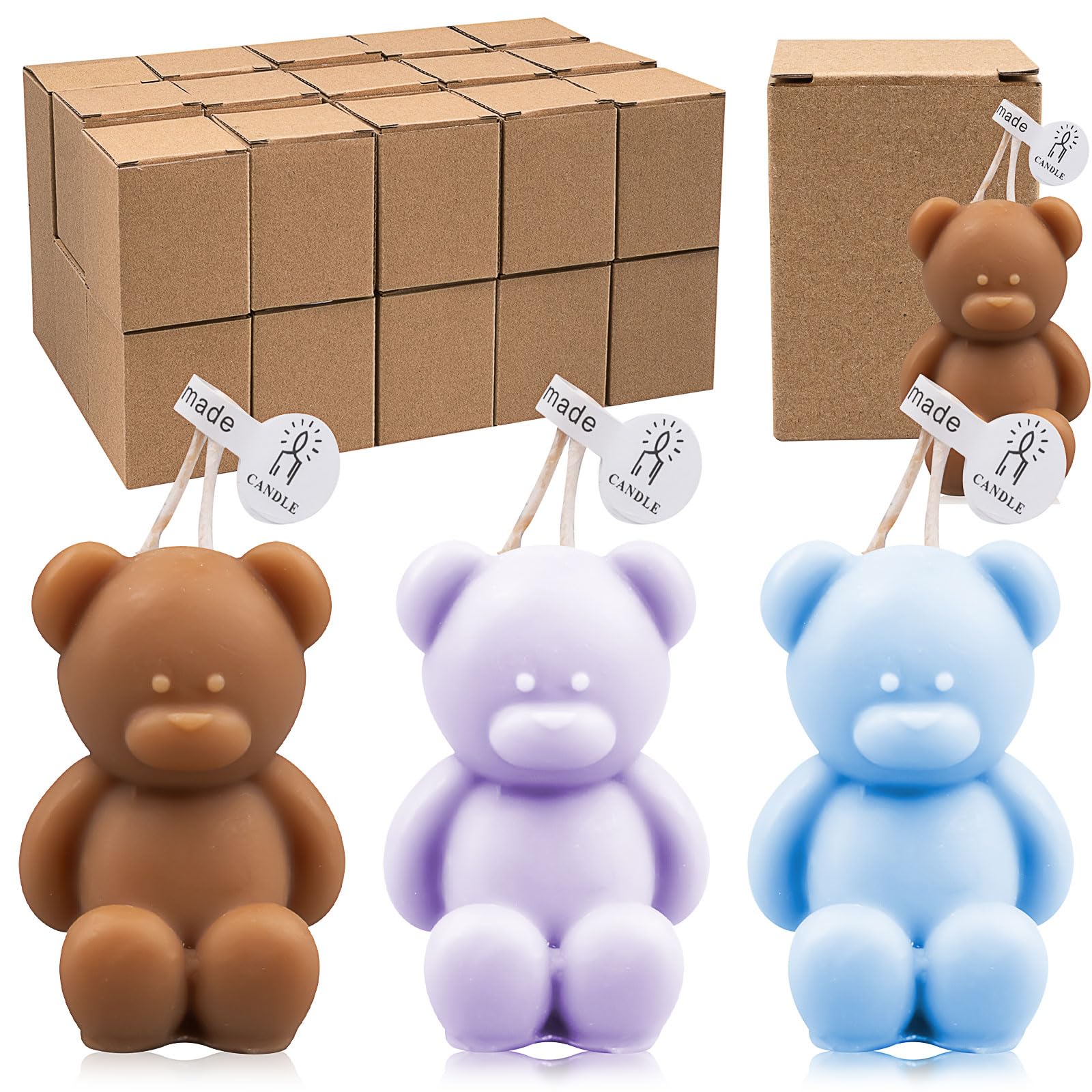 30 Pcs Bear Baby Shower Candle Favors Bear Baby Shower Favors for Guest Party Favors Candles Bulk for Gifts Bear Party Favors Decorations (Blue, Purple, Dark Brown)