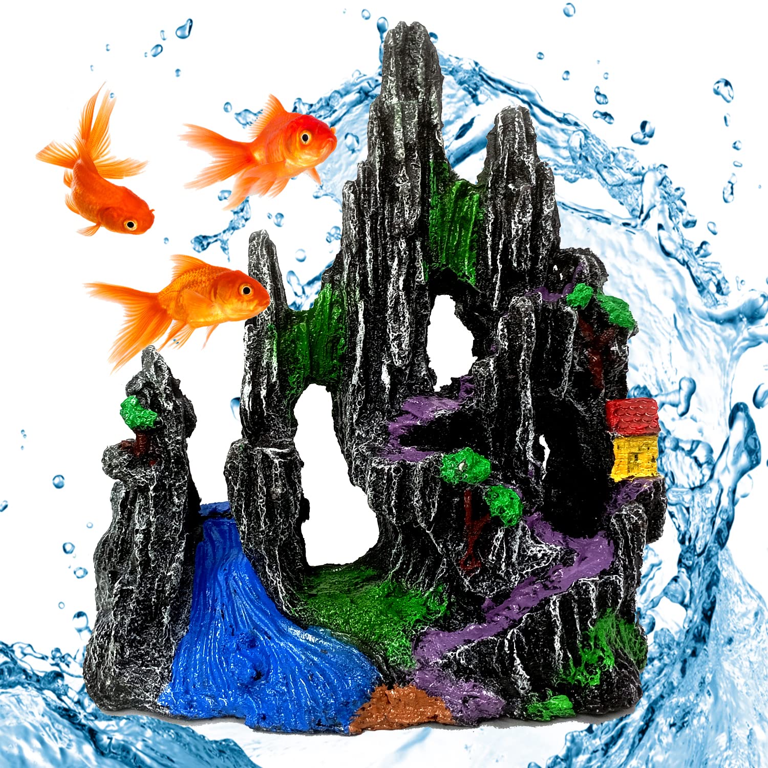 JAINSONS PET PRODUCTS Aquarium Mountain View Stone Ornament, Rock Cave Landscape, Large Aquarium Ornament Rock Artificial Fish Tank Decoration