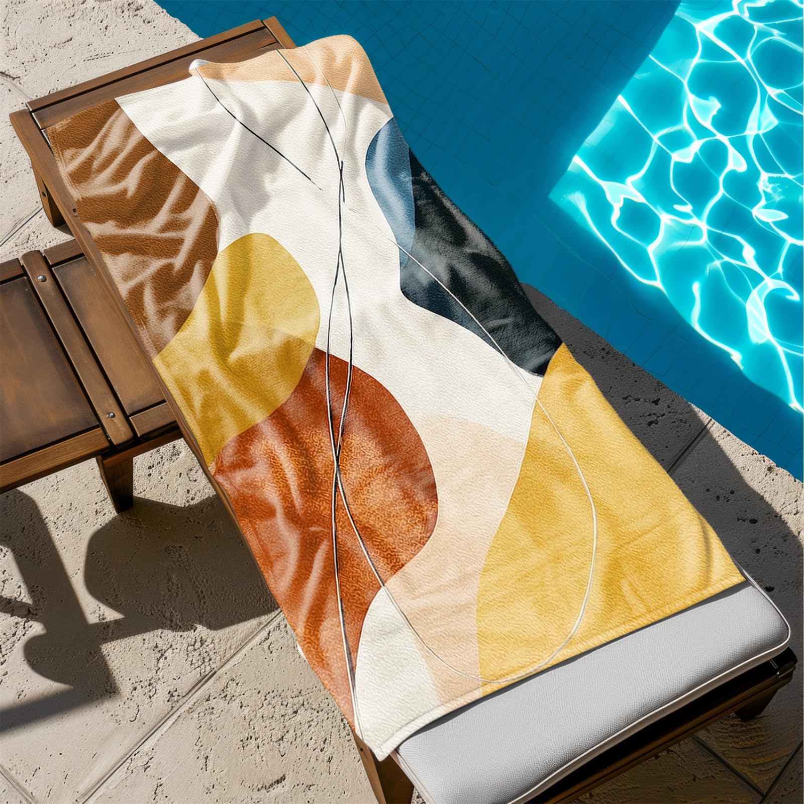 Telo Mare Microfibra 210x230 Astratto Marrone Blu Telo Spiaggia Grande Antisabbia,XXL Asciugamano Mare, Asciugatura Rapida, Stuoia Spiaggia Leggero E Portatile