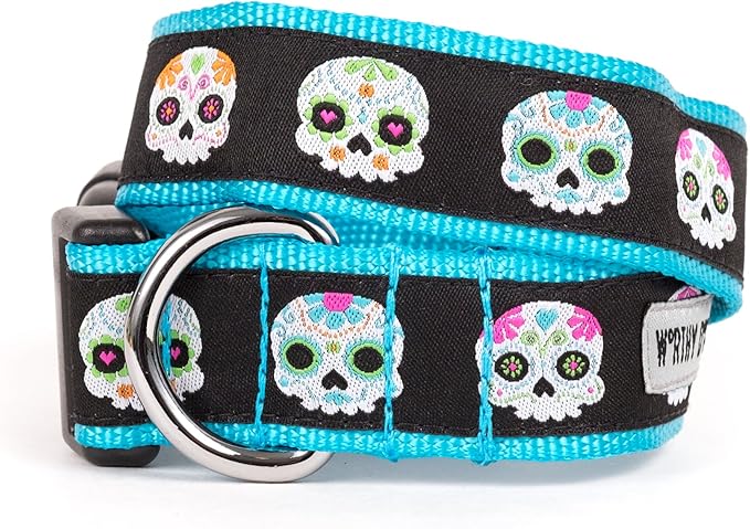 The Worthy Dog Skeleton Sugar Skulls and Flowers Day of The Dead Color-ful Adjustable Collar Dog Made of Nylon Dog For Walking and Comfortable Strong for Dog Black Size Extra Large