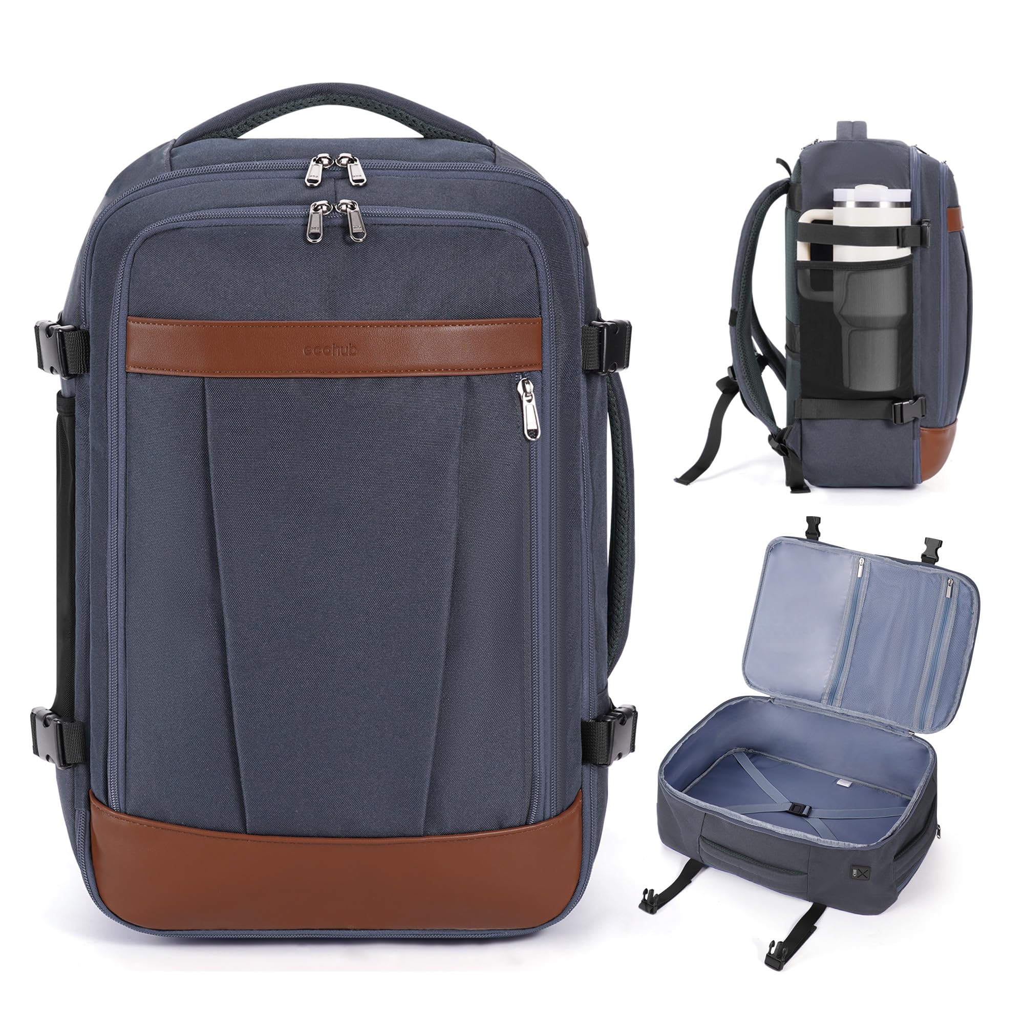 ECOHUB Extra Large Travel Backpack Carry on Bags for Airplanes Grey
