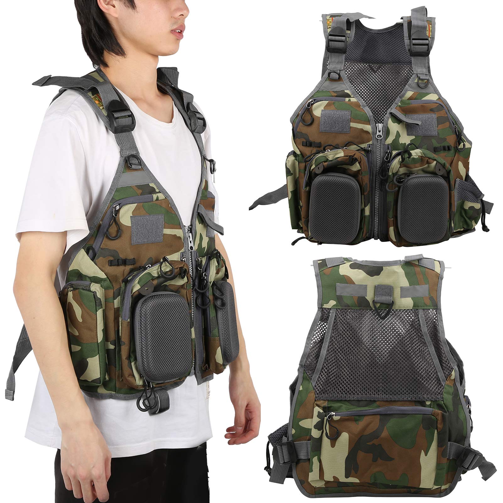VGEBY Giacca multifunzionale da esterno Caccia Pesca Viaggio Gilet mimetico con tasche Lavoro Caccia Pesca Viaggio Foto Gilet con tasca