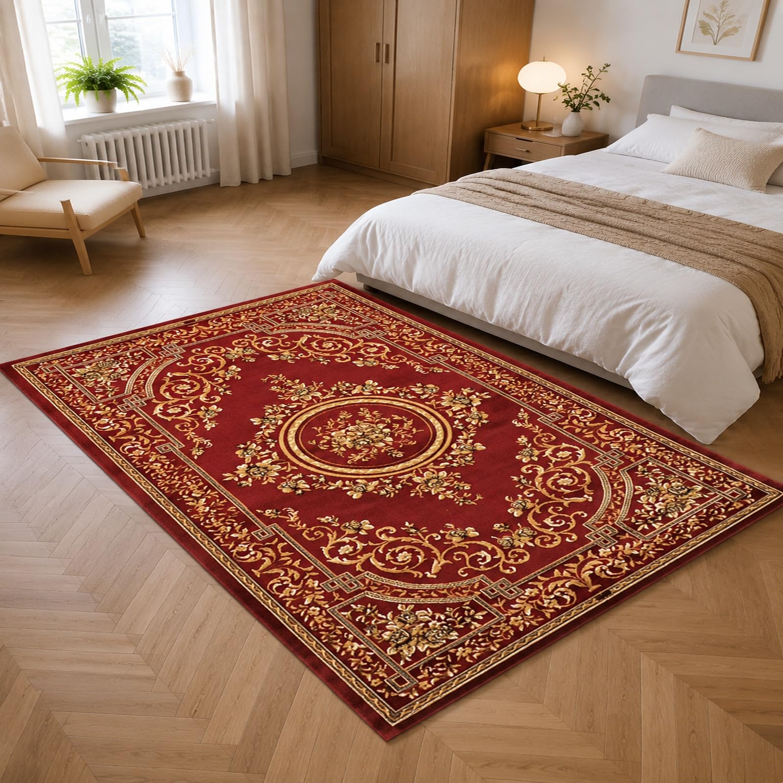 Tapis de chambre et salon rectangulaire 160 x 230 cm avec motif floral oriental vintage
