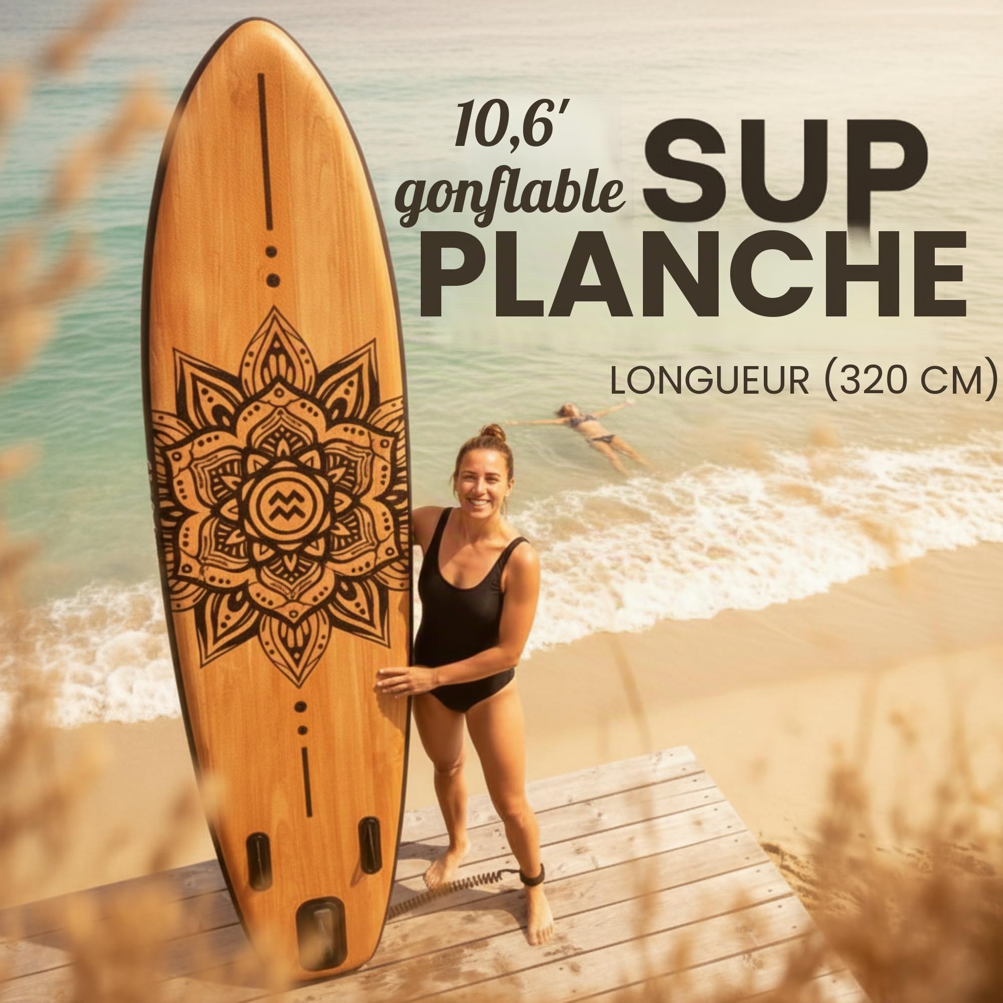 MATCHU - Paddle Gonflable – Stand Up Paddle - Ensemble Complet - T/M 150 KG Chargeable - 320x81x15 CM - Antidérapant - Plate-Forme Souple