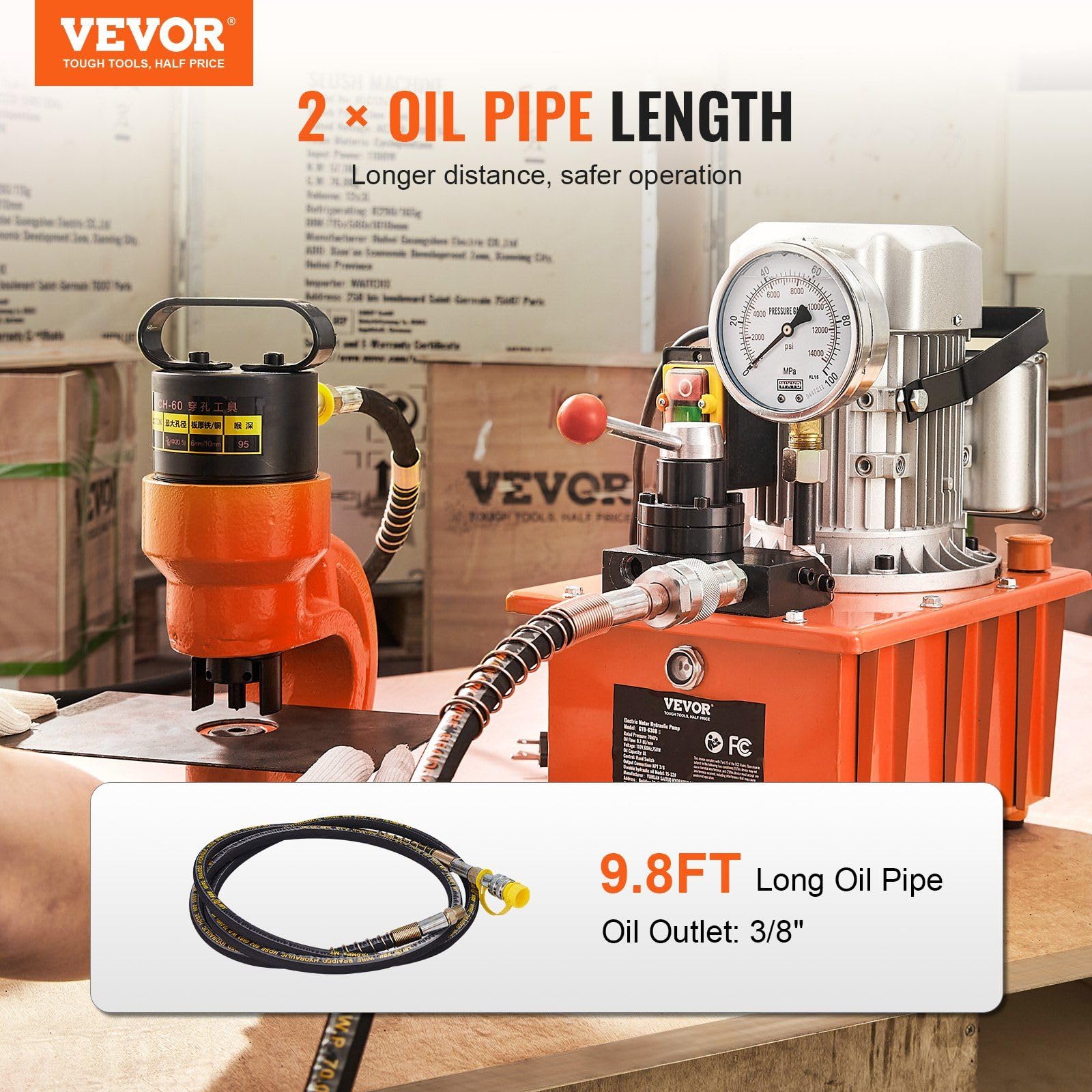 Electric Hydraulic Pump, 10000 PSI 750W 110V, 488 in?/8L Capacity, Double Acting Manual Valve, Electric Driven Hydraulic Pump Power Pack Unit with Lever Switch for Punching/Bending/Jack Machines