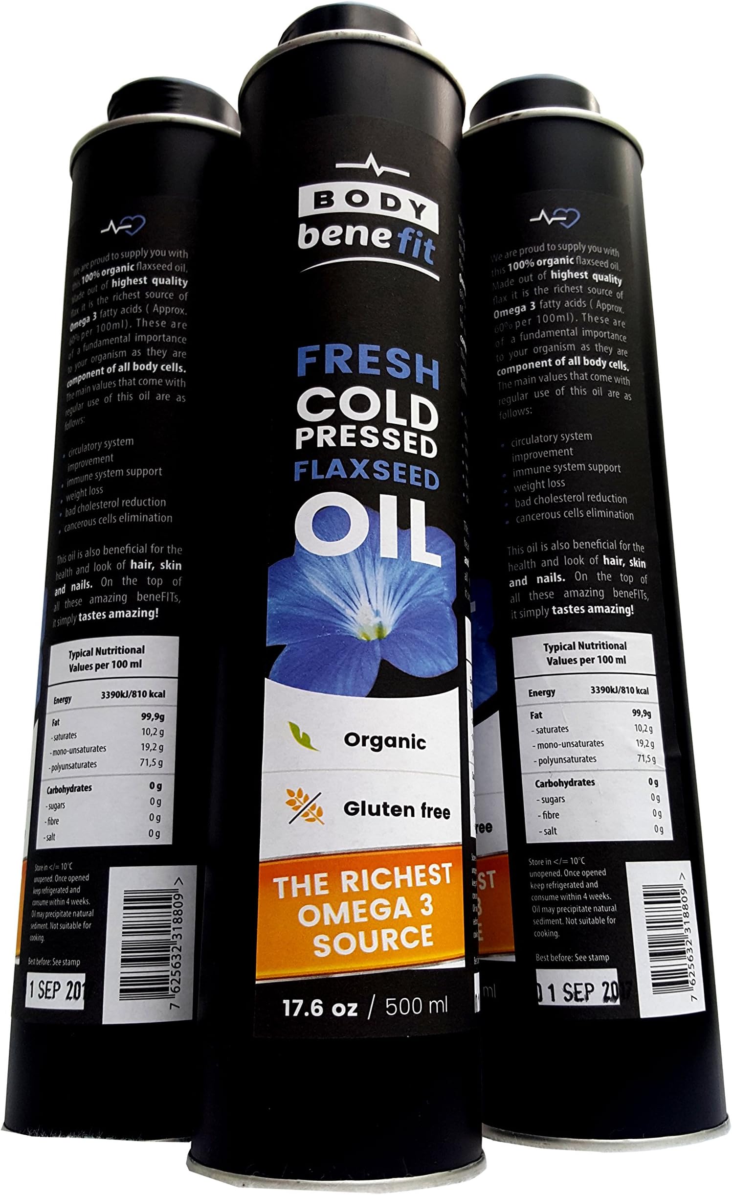 Fresh Flaxseed Oil by Body BeneFIT - 500ml - Cold Pressed from 100% Organic Linseed