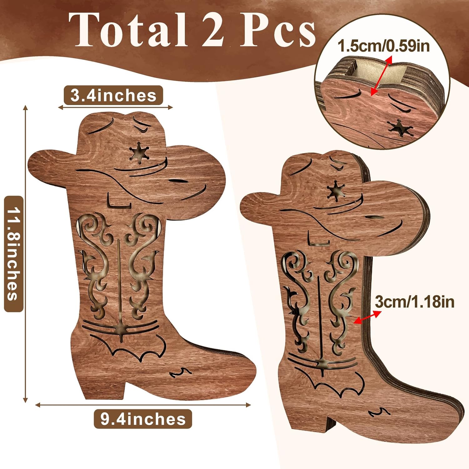 2 Pack Cowboys Party Decorations Western Wall Decor Wooden Boots Vase Sets for Home Rodeo Birthday Supplies Planter for Faux Greenery Vintage Wall Art for Farmhouse Bows or Boots Gender Reveal Gifts