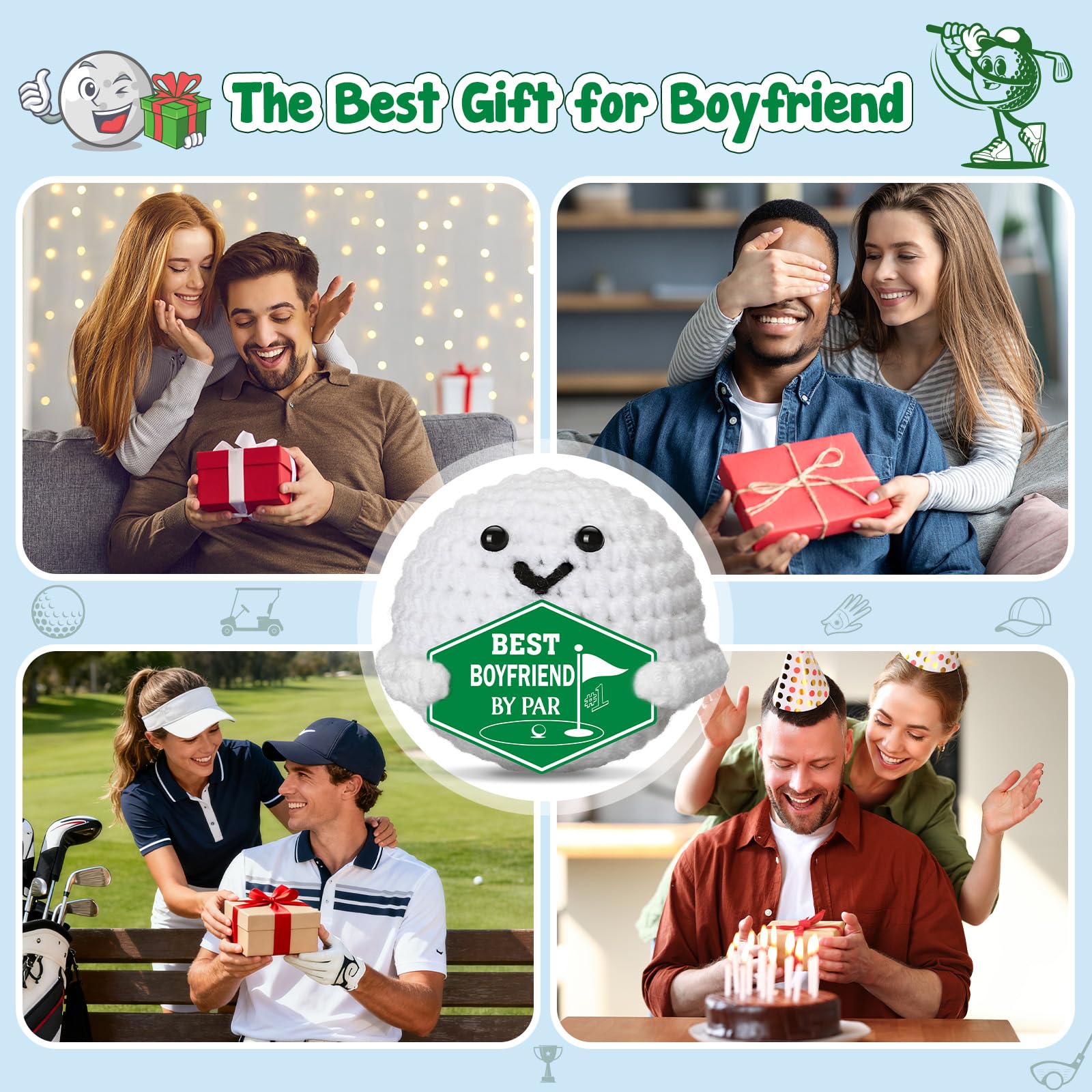 Gifts for Boyfriend Fathers Day - Funny Father's Day Birthday Anniversary Christmas Crochet Golf Ball Accessories for Boyfriend Bf Him Man Fiance Long Distance Graduation Sweetest Gift