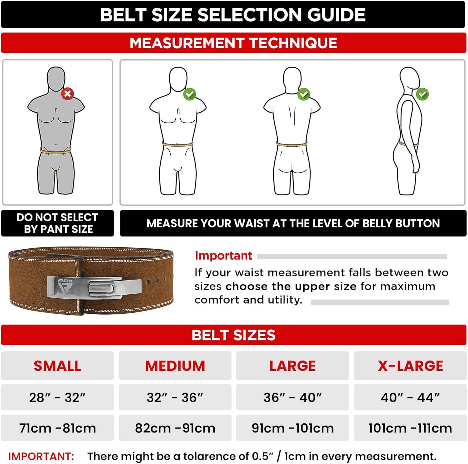 RDX Weight Lifting Belt Powerlifting, Approved By IPL and USPA, 10mm Thick 4" Leather Lumbar Back Support, Lever Buckle Gym Strength Training Equipment, Bodybuilding Deadlifts Squats Workout Men Women