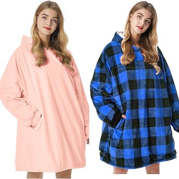 Felicigeely Blanket Sweatshirt,Oversized Fleecehug Hoodie Wearable Blanket,Soft Warm Comfortable Giant Front Pocket for Adults Men Women Teens Friends2 PCS