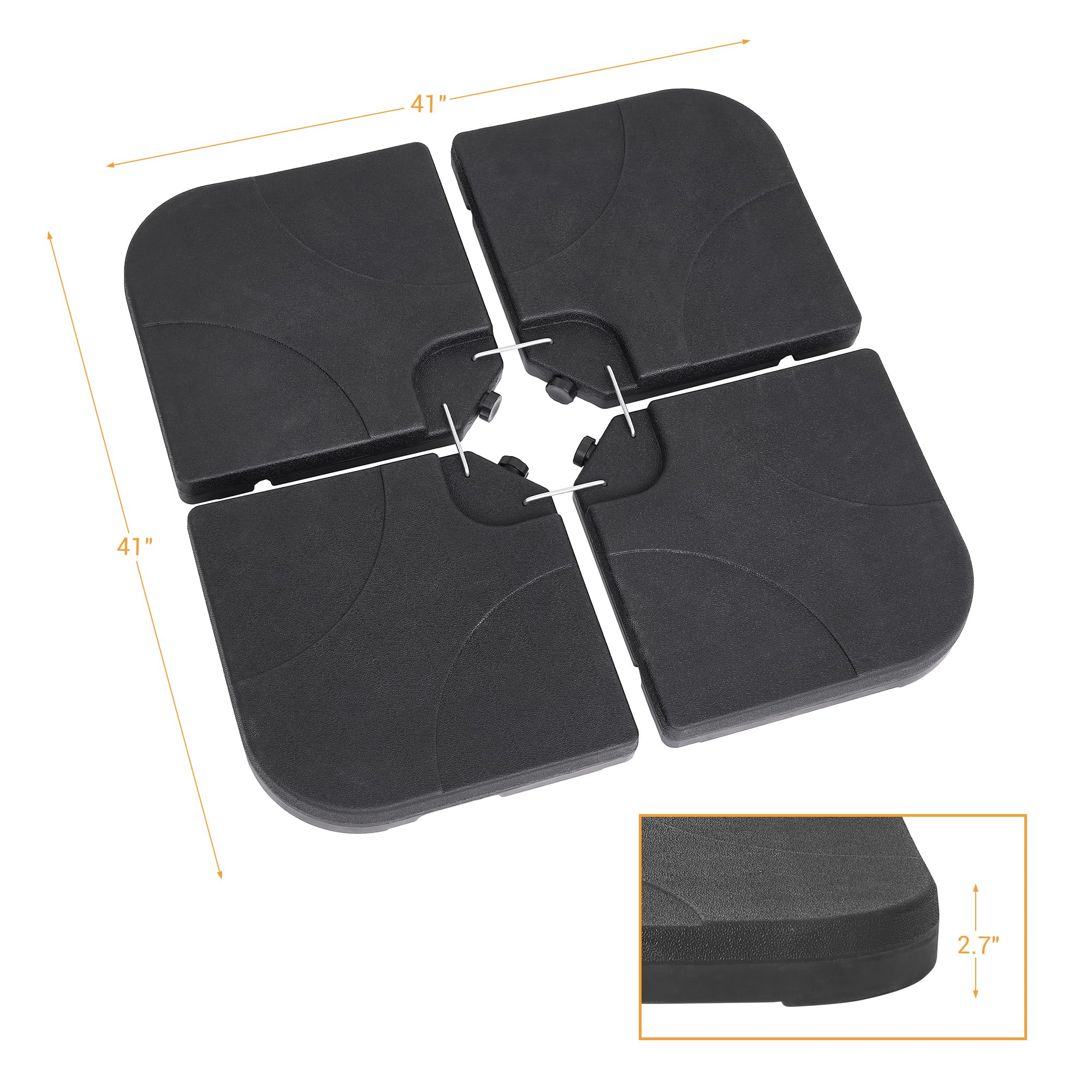 Bonosuki 4Pcs Offset Umbrella Base Plastic Cantilever Base Weights Plate Set, Water, and Sand Filled Umbrella Base for Cantilever Offset Patio Umbrella, 180lb Black
