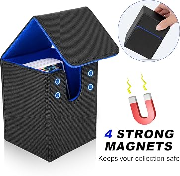 Deck Box for MTG Cards, Card Storage Box Fits 100+ Single Sleeved Cards, PU Leather Card Game Deck Storage Box,Card Deck Case for MTG/TCG/Yugioh/Magic/Commander/Trading Card Games(Black&Blue)