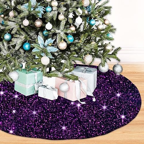 Falda de árbol de Navidad morada, falda de árbol grande de lentejuelas, falda de árbol de terciopelo de 46 pulgadas, falda de árbol de Halloween,