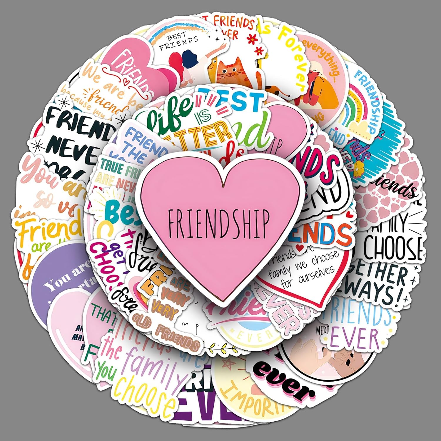 Friendship Stickers 51 Pcs Waterproof Aesthetic Cartoon Best Friend Sticker for Skateboard Water Bottle Laptop Scrapbook Car Bike Luggage Phone Helmet,Vinyl Cute Trendy Sticker for Adults Boys
