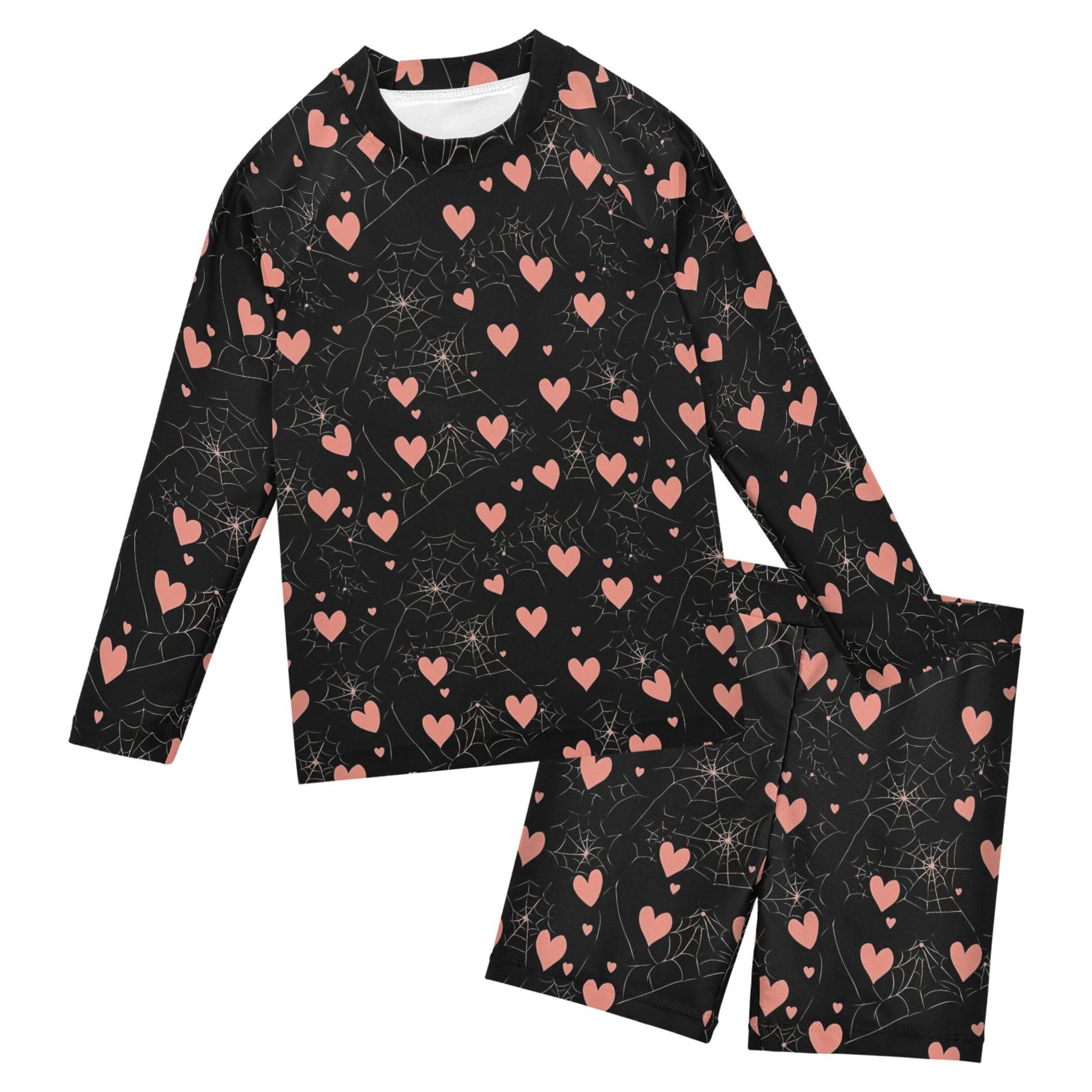 Pink Heart Spider Web Baby Boys' Toddler Long Sleeved Rashguard Swim Bathing Suit Set B0404748
