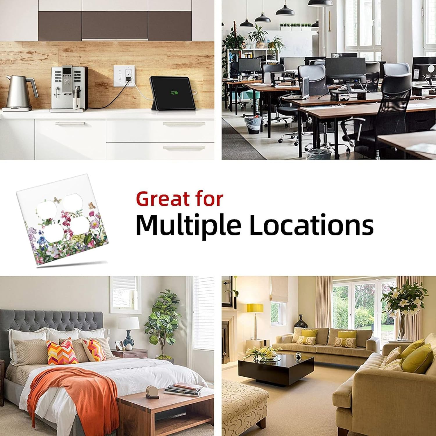 Colorful Plant Botanical Wildflower Floral Outlet Covers 2-Gang Duplex Light Switch Cover Plate Decorative Gfci Wall Plate Electrical Receptacle Switch Plate Covers Faceplate for Bedroom Decor