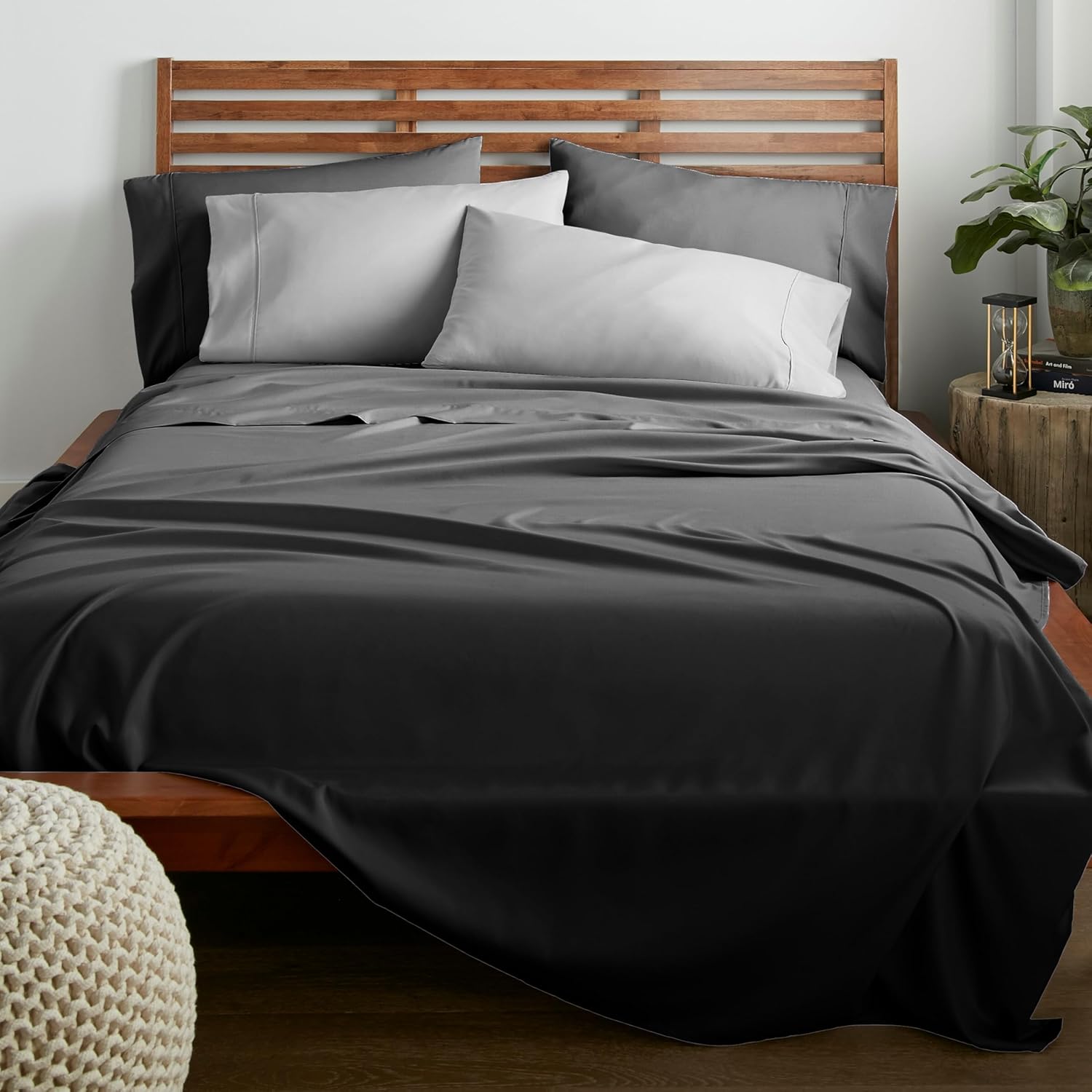 American Home Collection 4 Pieces Ultra Soft Microfiber Sheet Set (Queen, Dark Gray) & Extra 2 Pieces Pillowcases Bundle (Queen, Grey)