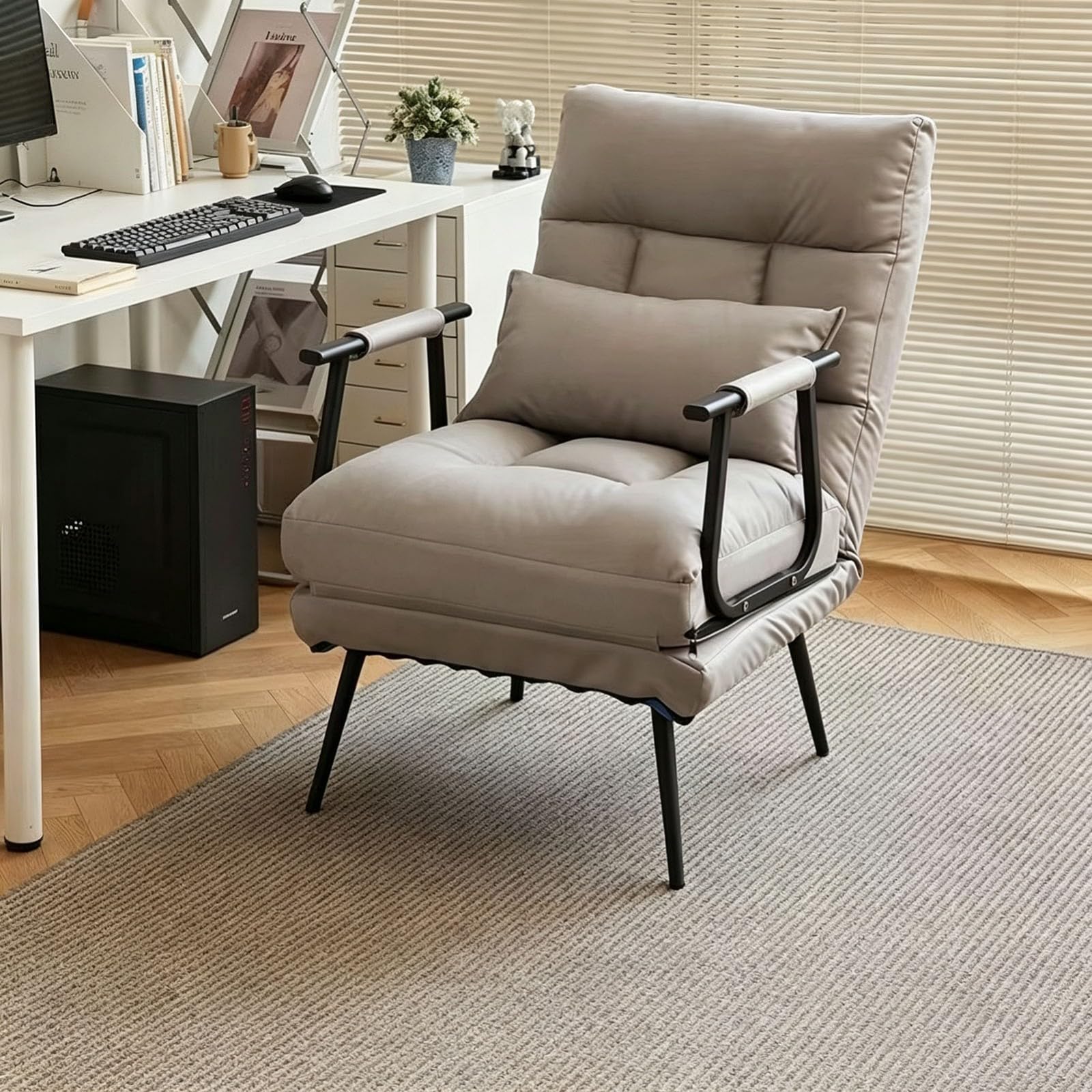 Poltrona Salotto 2 in 1,Poltrona Relax Imbottita Trasformabile da Poltrona a Lettino,con Schienale Reclinabile,Tessuto Tecnico,Struttura in Metallo,per Camera da Letto Soggiorno F,65CM