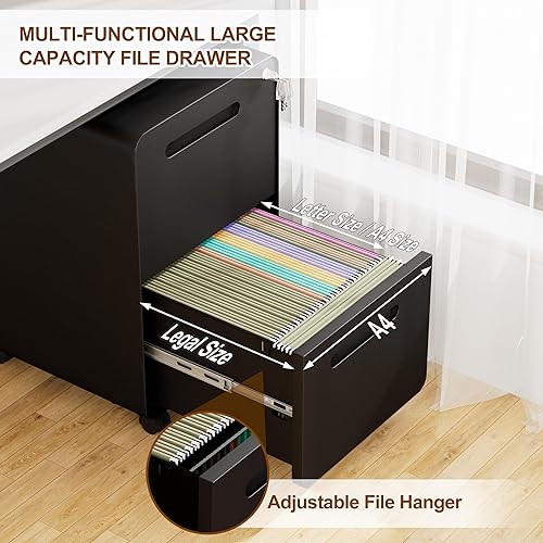 Miniatura 22 de Archivador de 2 cajones con cerradura y 4 llaves, archivador móvil de metal, archivadores para oficina en casa, debajo del escritorio, premontaje