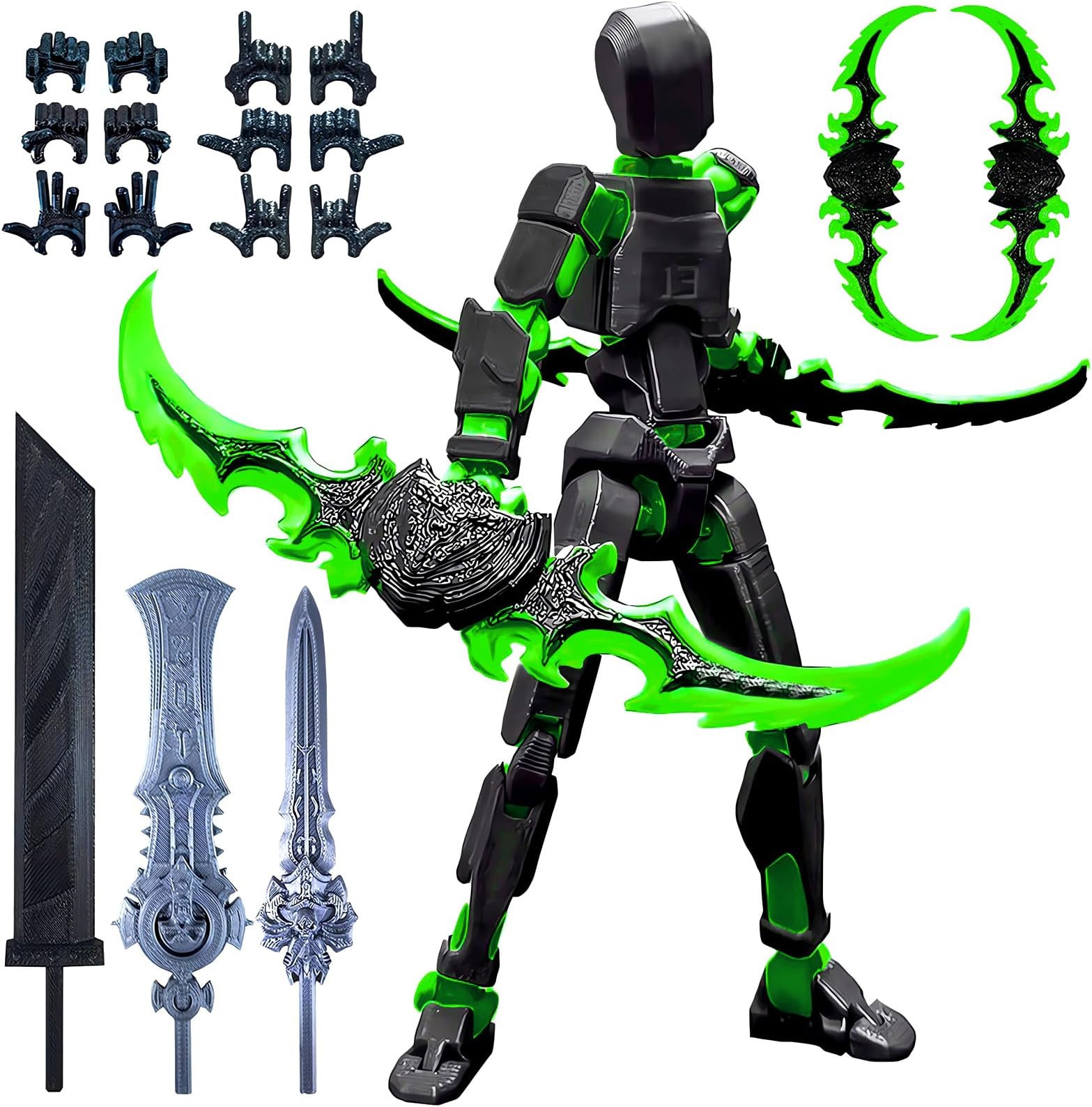 T13 Action Figure Set,Titan 13 Action Figure with Multiple Accessories,Easter Basket Stuffers for Boys (Black-Green)