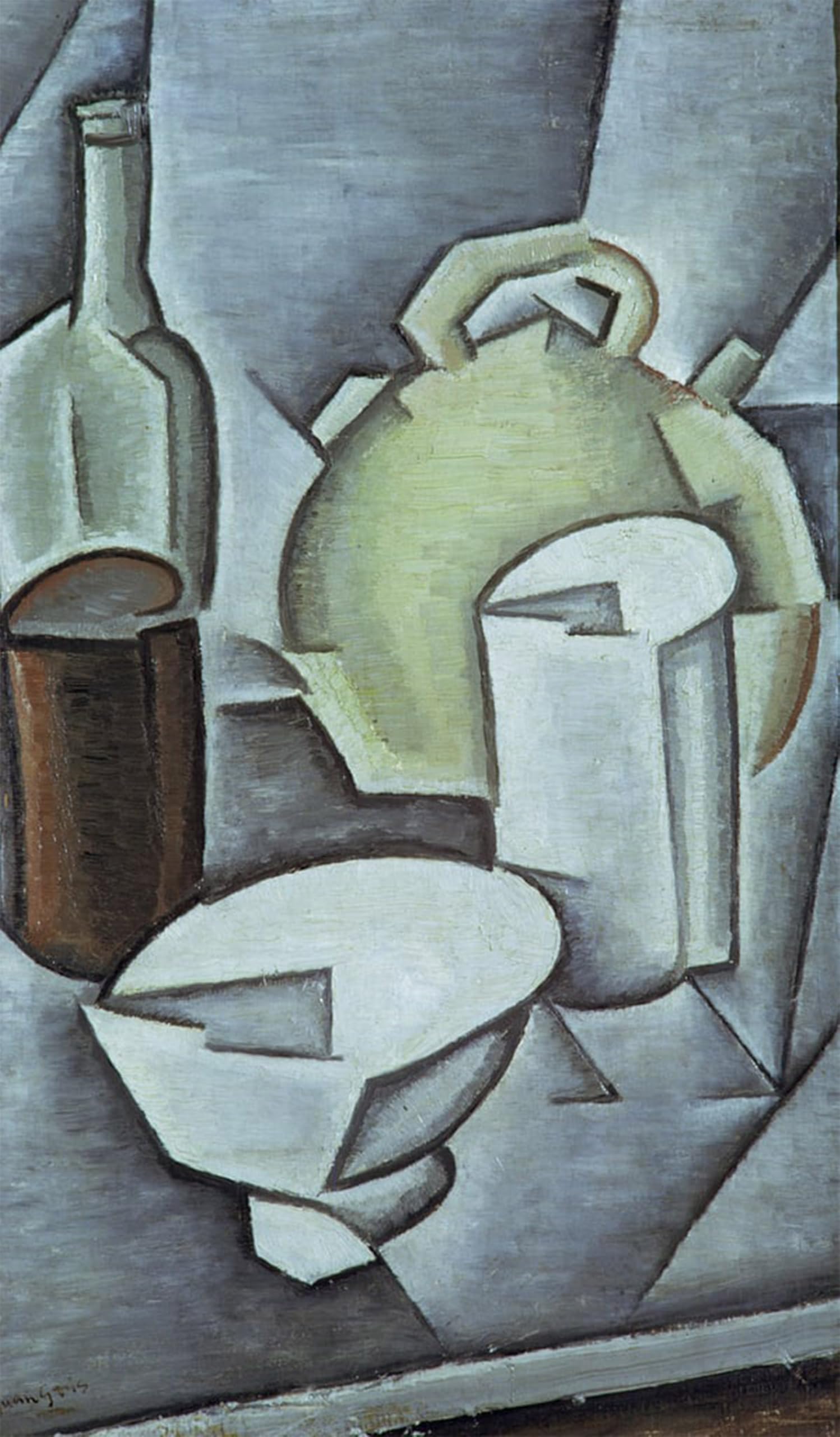 SERENDIPITP Vintage Picture Print on Canvas Wall Art Poster Still Life with a Bottle of Wine and an Earthenware Water Jug by Juan Gris Artwork Print Poster for Wall Decor 60x90cm