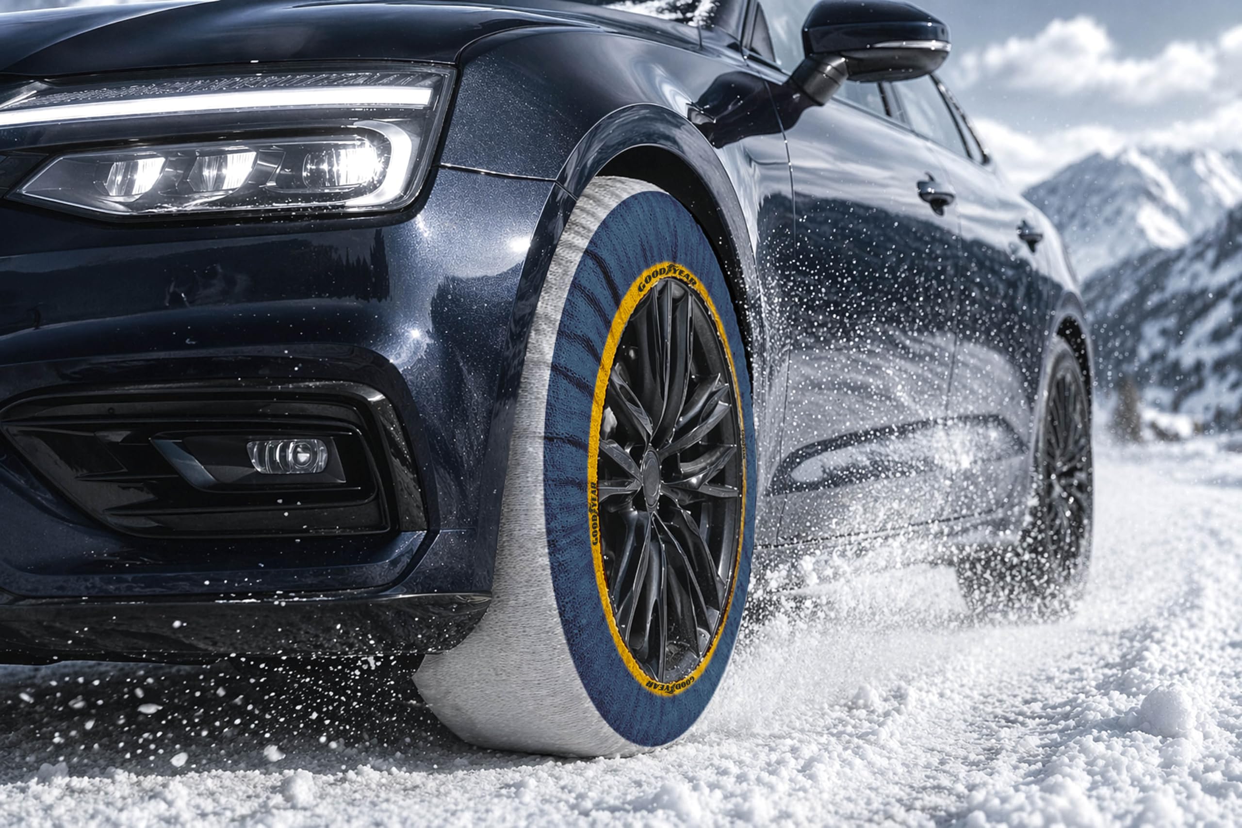 Goodyear Cadenas de Nieve Textiles Ultra GRIP+ Talla XL, 100% Textil, 2 Unidades con Guantes y Bolsa de Almacenaje, Fáciles de Instalar, Silenciosas, No Deterioran el Neumático, Válidas con y sin ABS