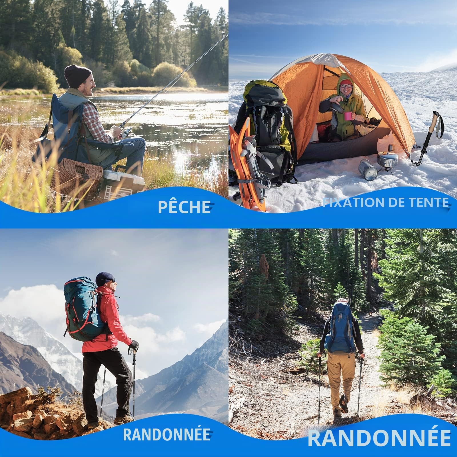 Overmont Bâtons de Randonnée Pliable Antidérapant Ultraléger Bâtons de Marche Réglable, Idéal pour Randonnées Camping Ski Trekking, 2 PCS