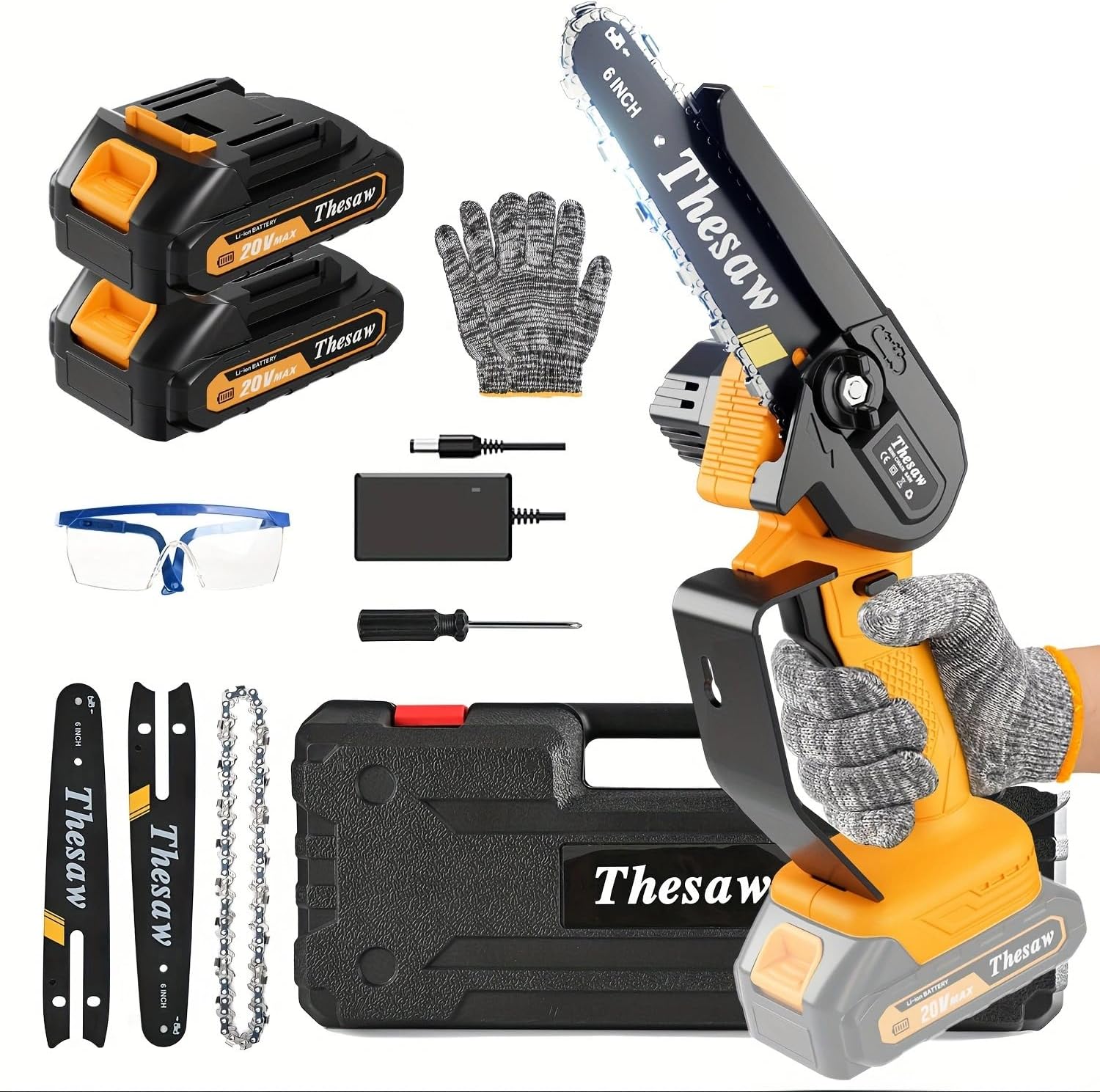 6 inch lithium chainsaw (6-inch yellow 1 Battery 2 Chain)