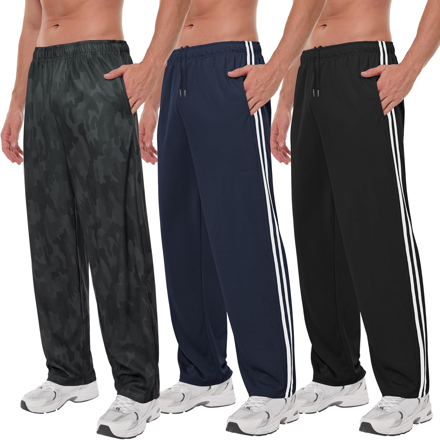 Men’s Mesh Athletic Sweatpants with Pockets Open Bottom Gym Active Pants for Running, Training, Workout